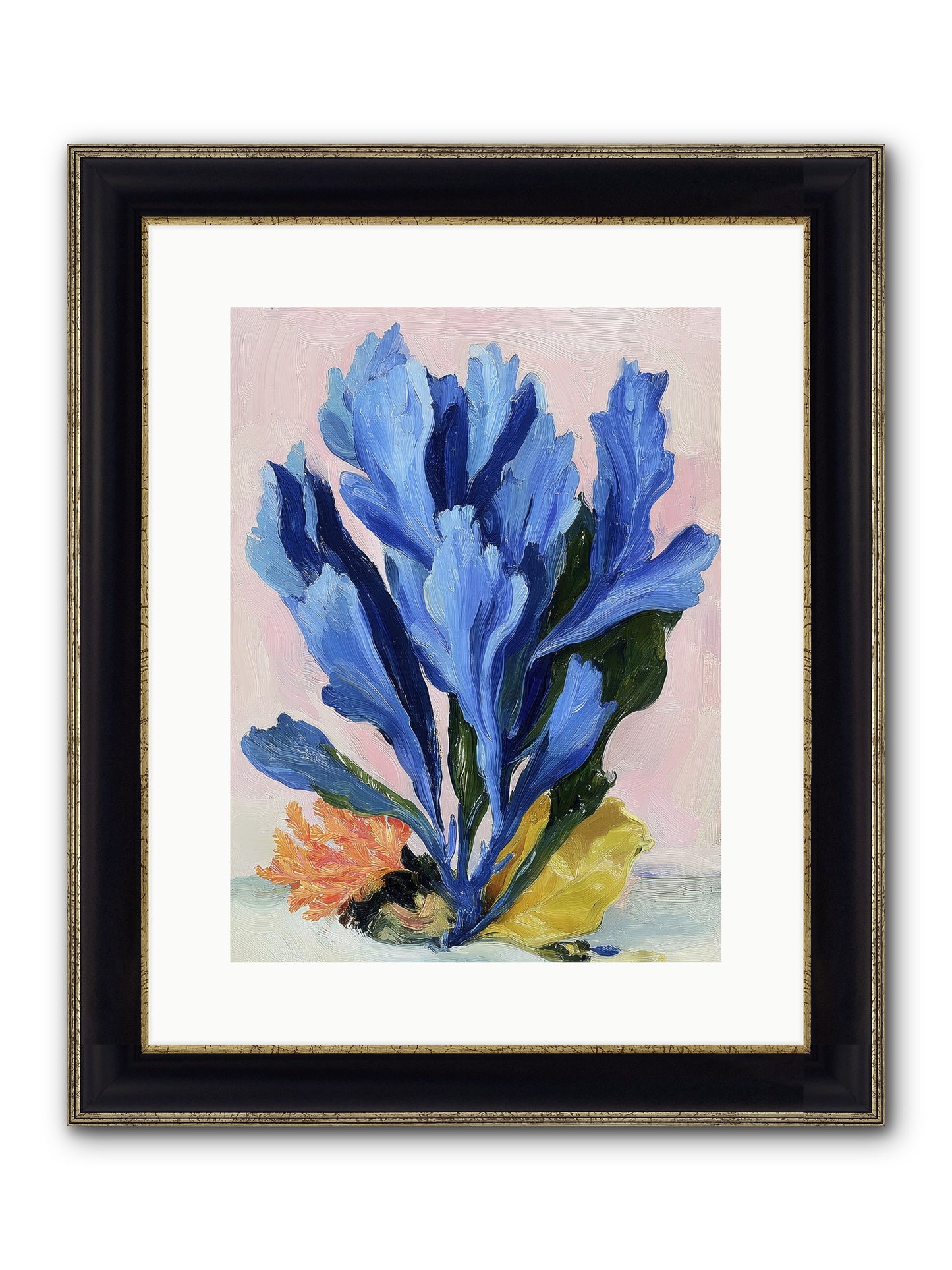 Indigo Sea Florals Framed Print - Black & Gold 12x16