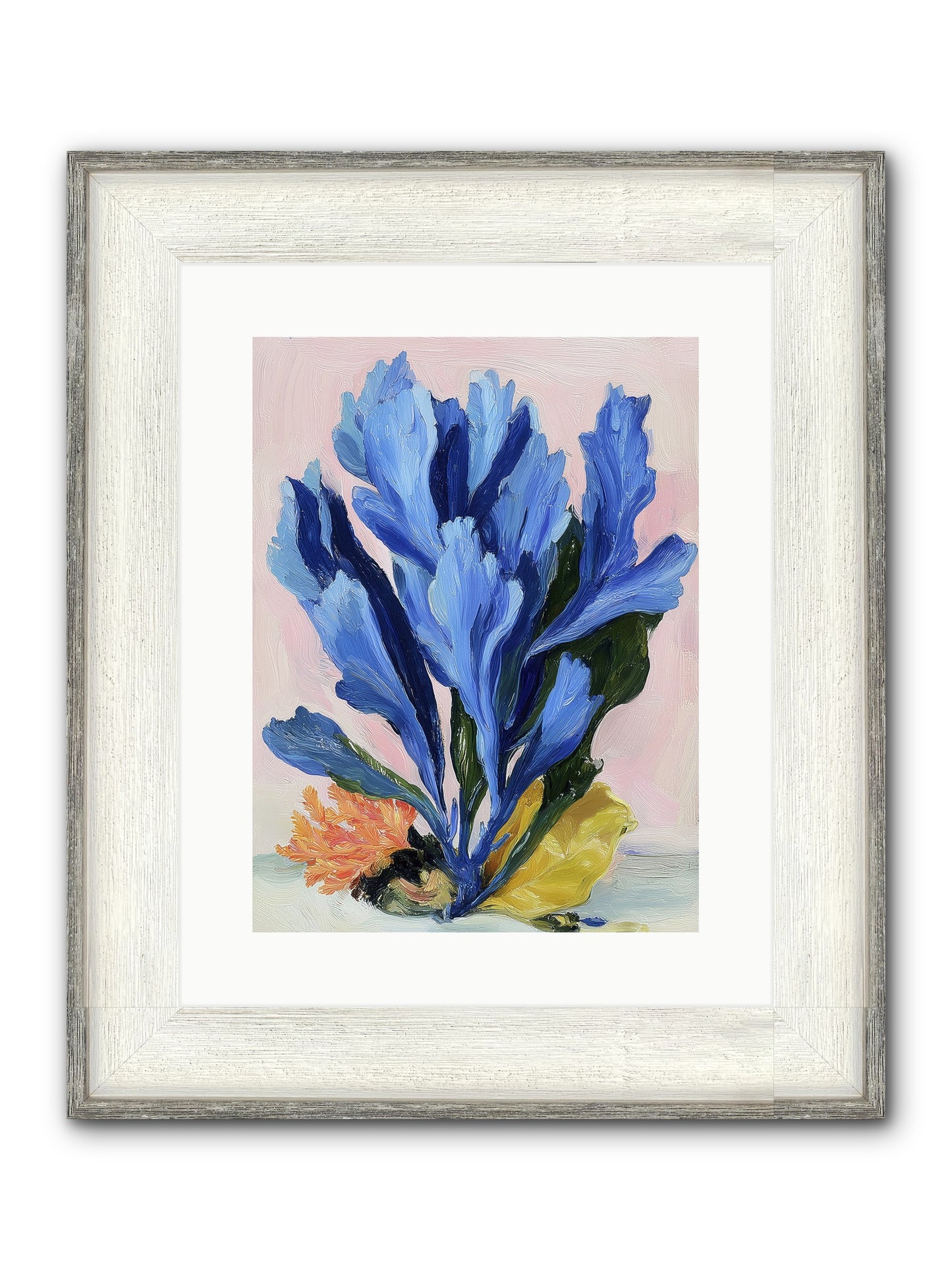 Indigo Sea Florals Framed Print - Driftwood White 12x16