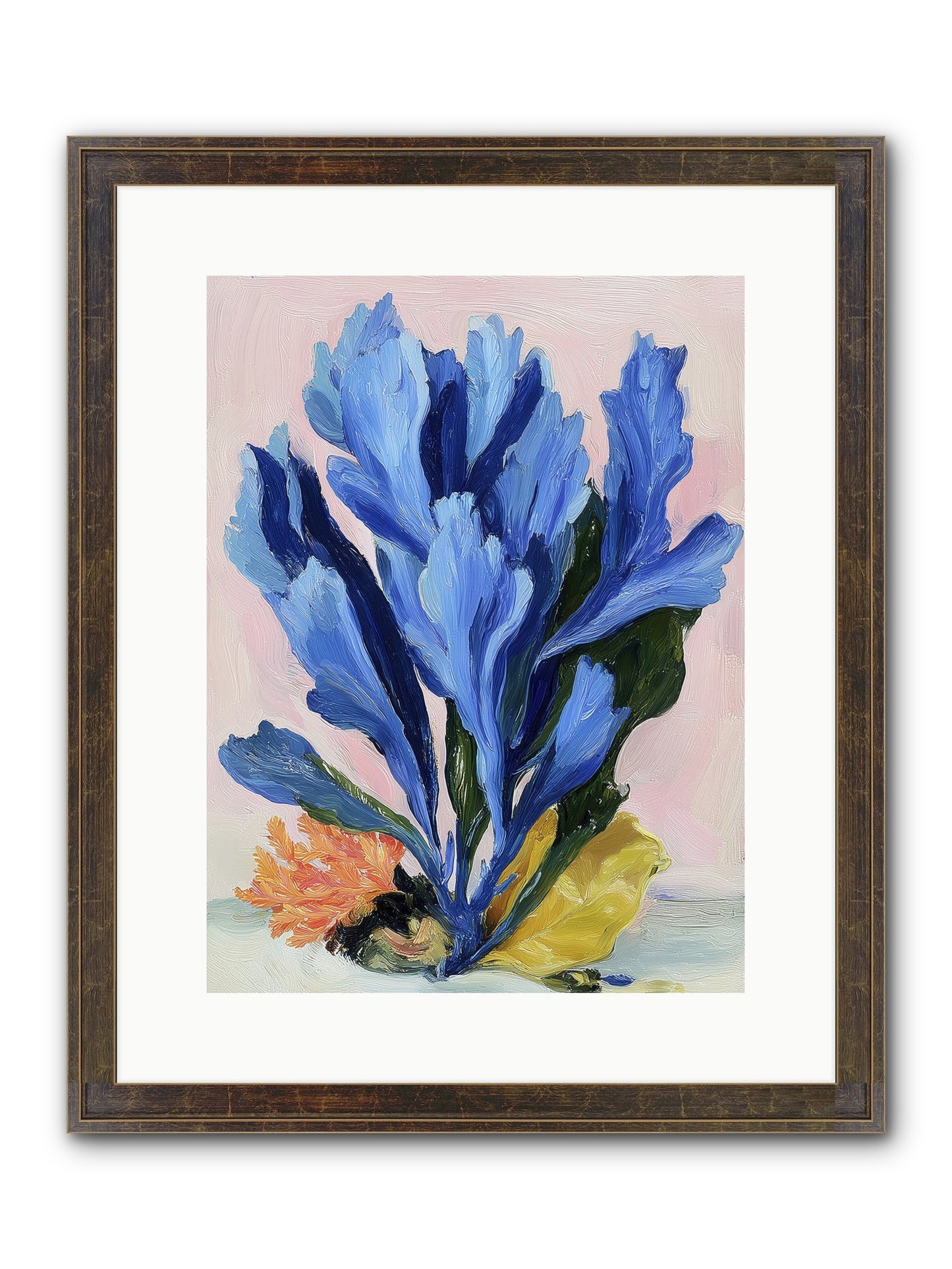 Indigo Sea Florals Framed Print - Slimwoods Black/Gold 12x16
