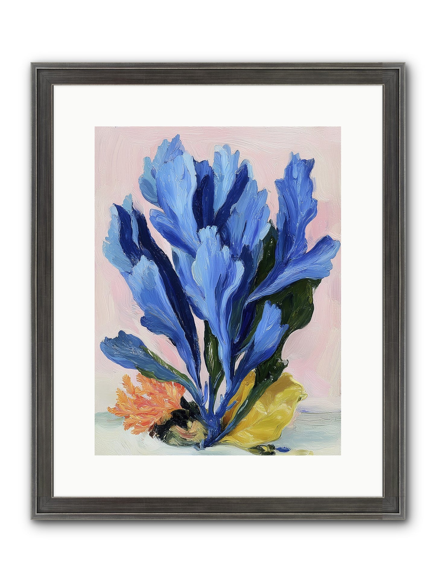 Indigo Sea Florals Framed Print - Slimwoods Black/Silver 12x16