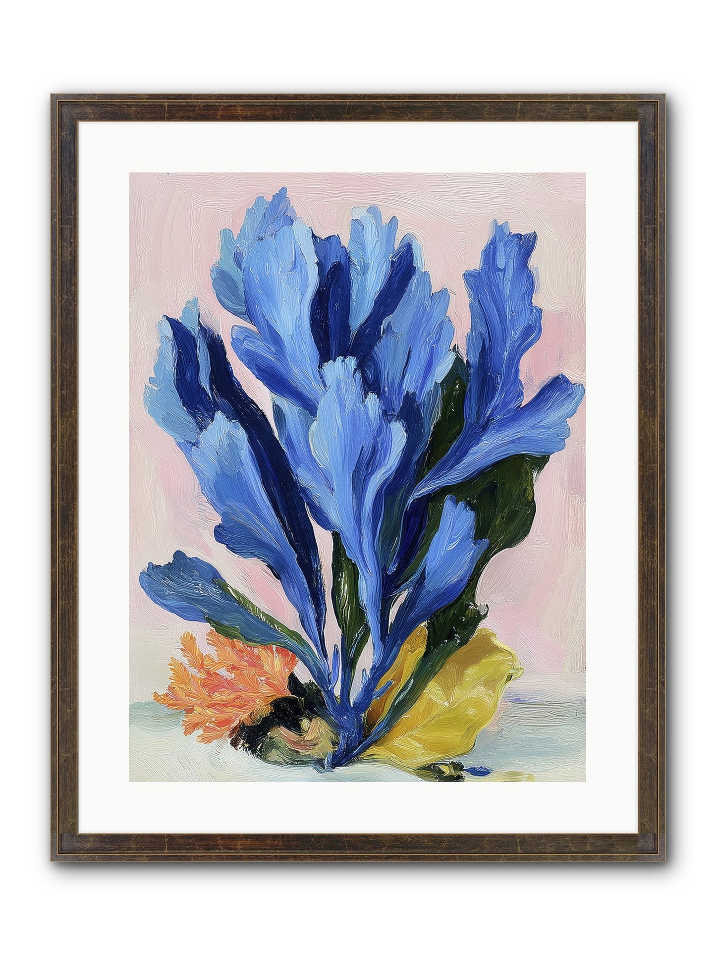 Indigo Sea Florals Framed Print - Slimwoods Black/Gold 18x24