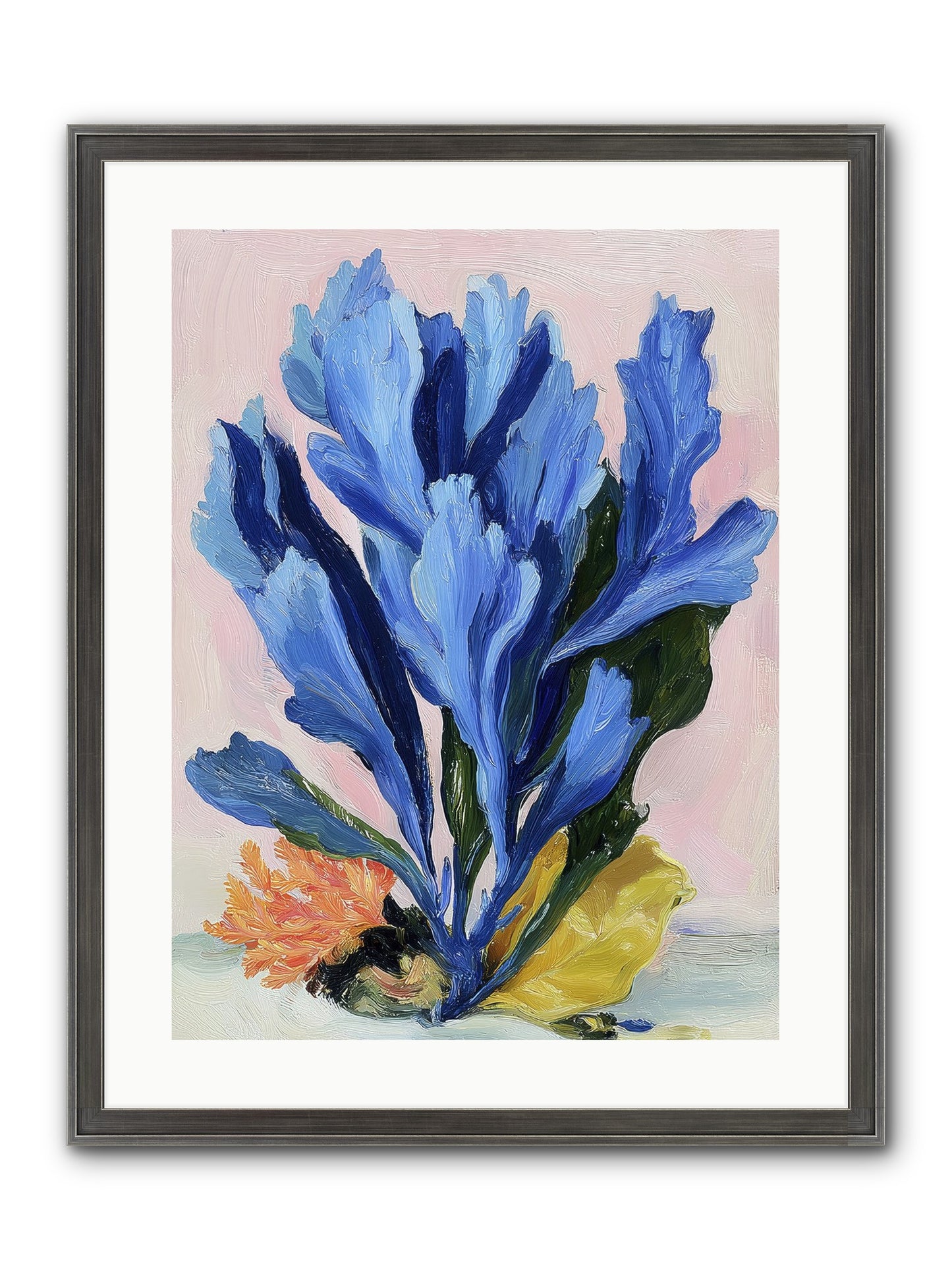 Indigo Sea Florals Framed Print - Slimwoods Black/Silver 18x24