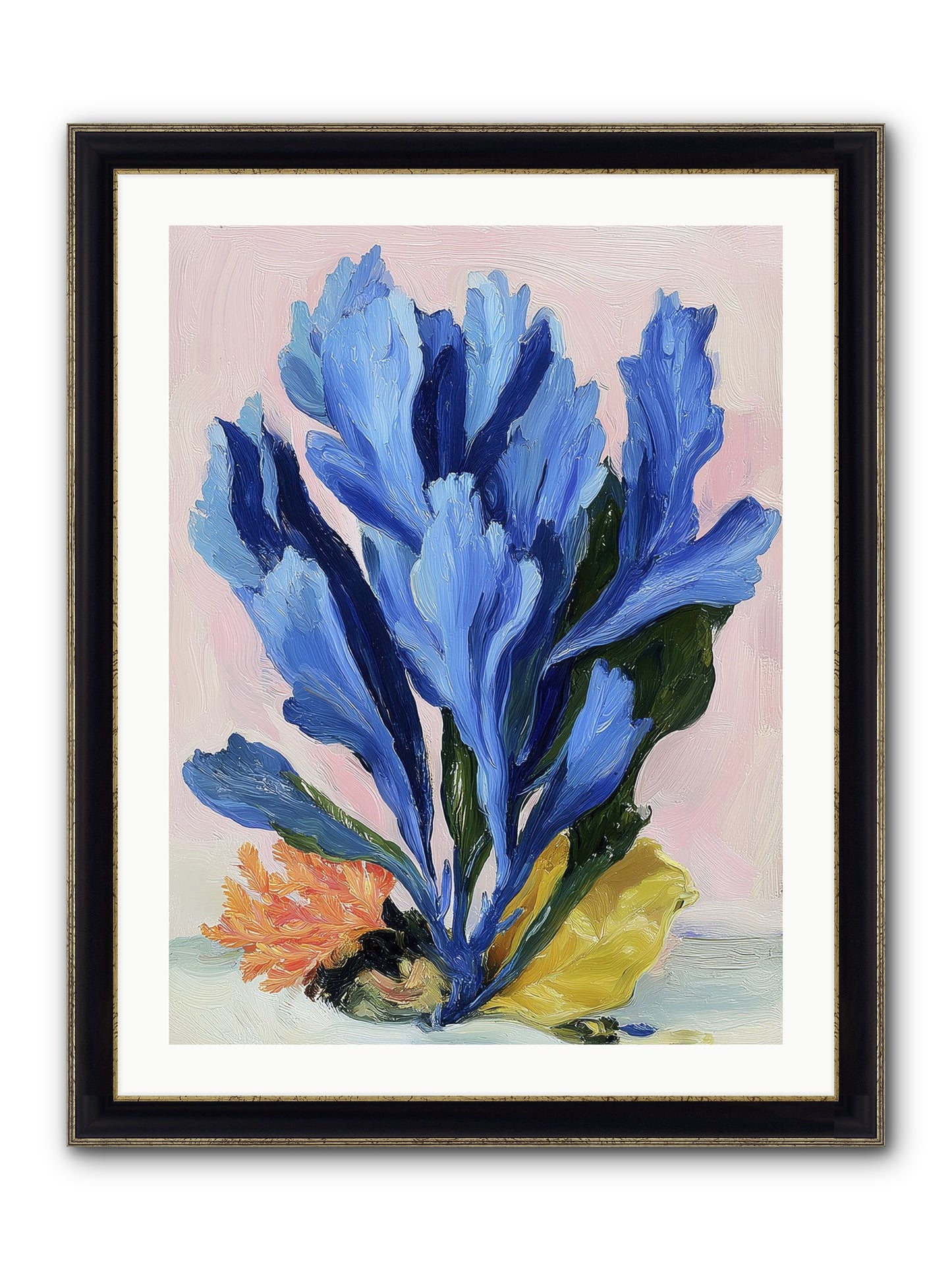 Indigo Sea Florals Framed Print - Black & Gold 24x32