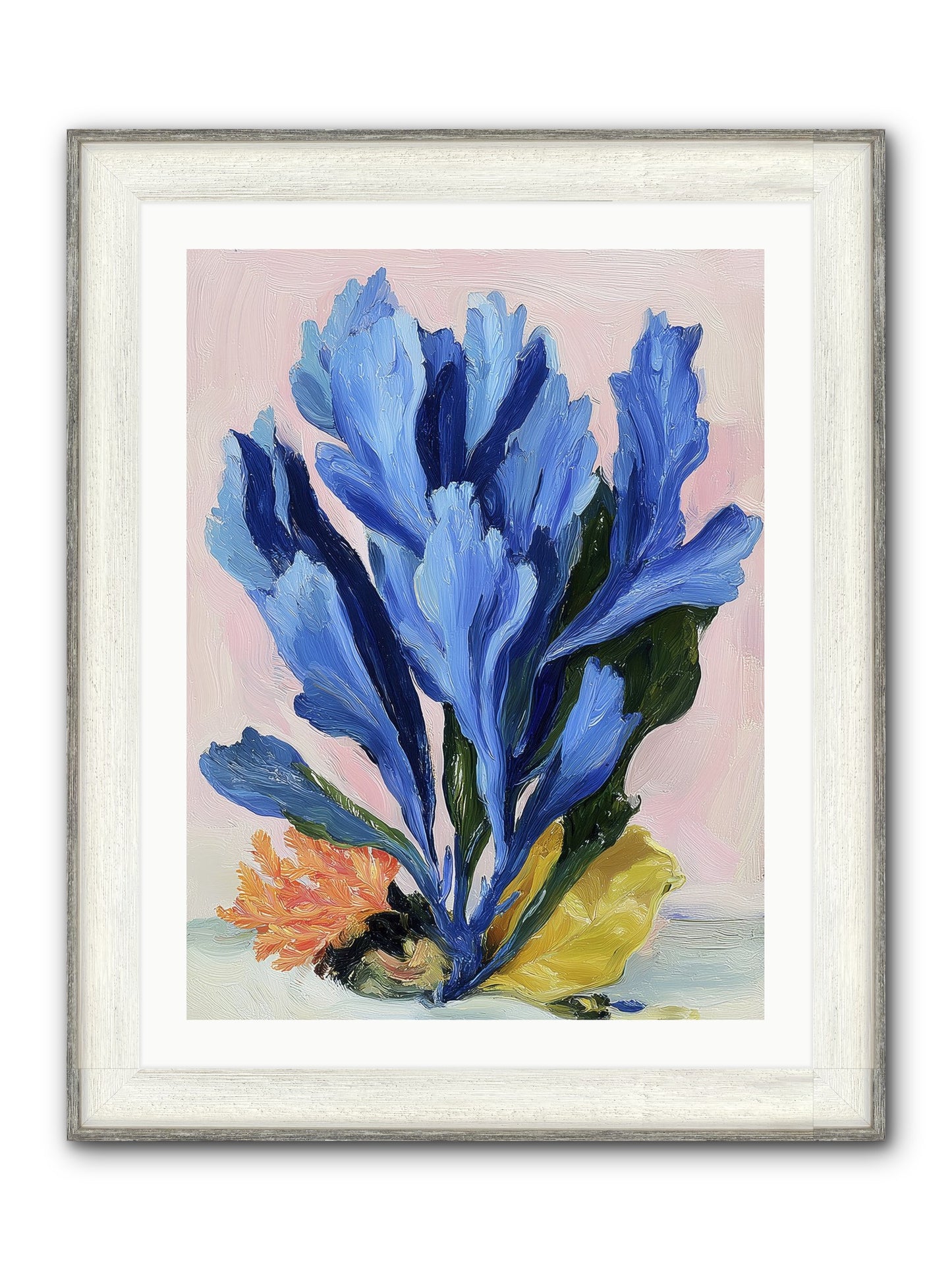 Indigo Sea Florals Framed Print - Driftwood White 24x32