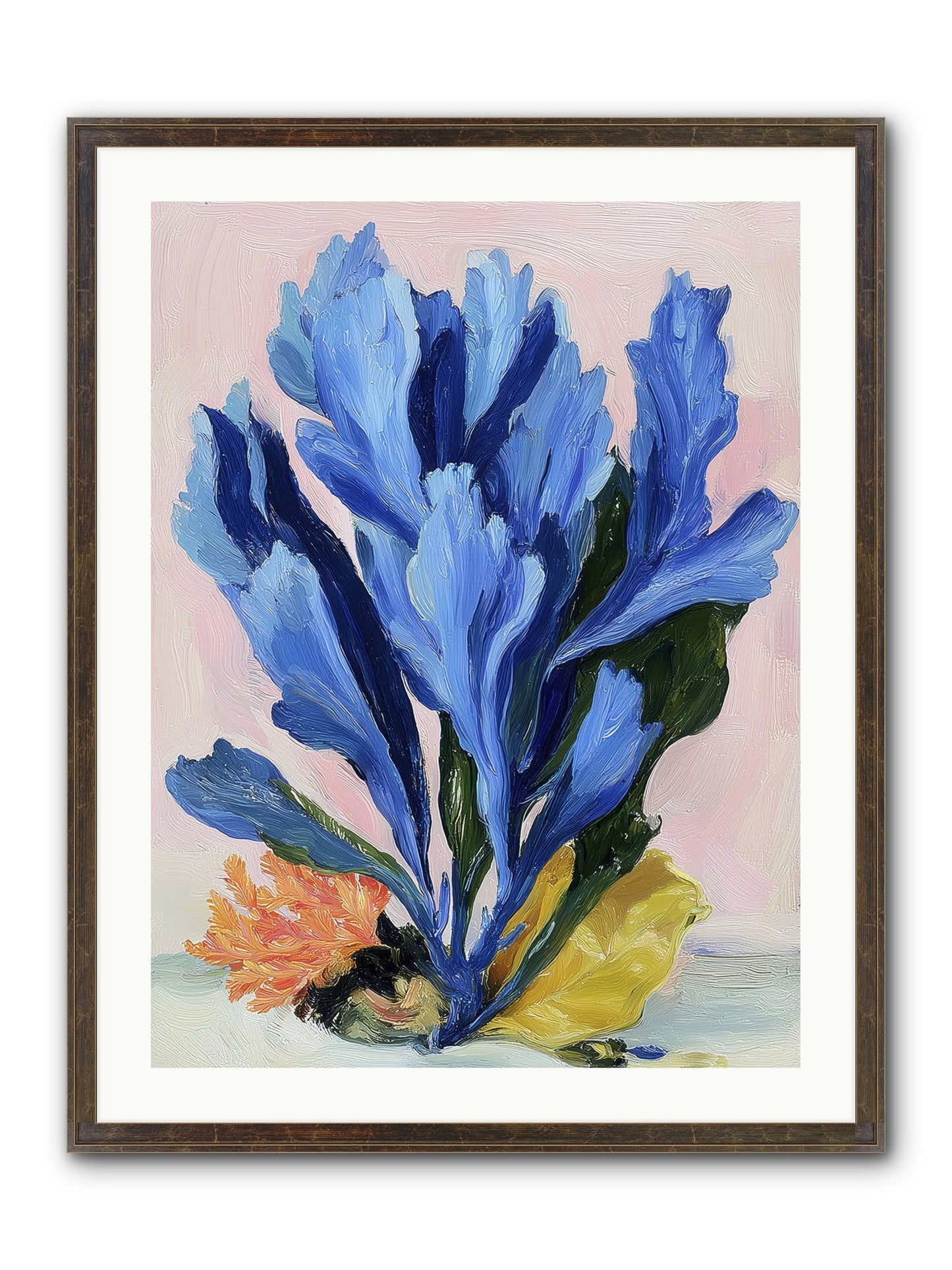 Indigo Sea Florals Framed Print - Slimwoods Black/Gold 24x32