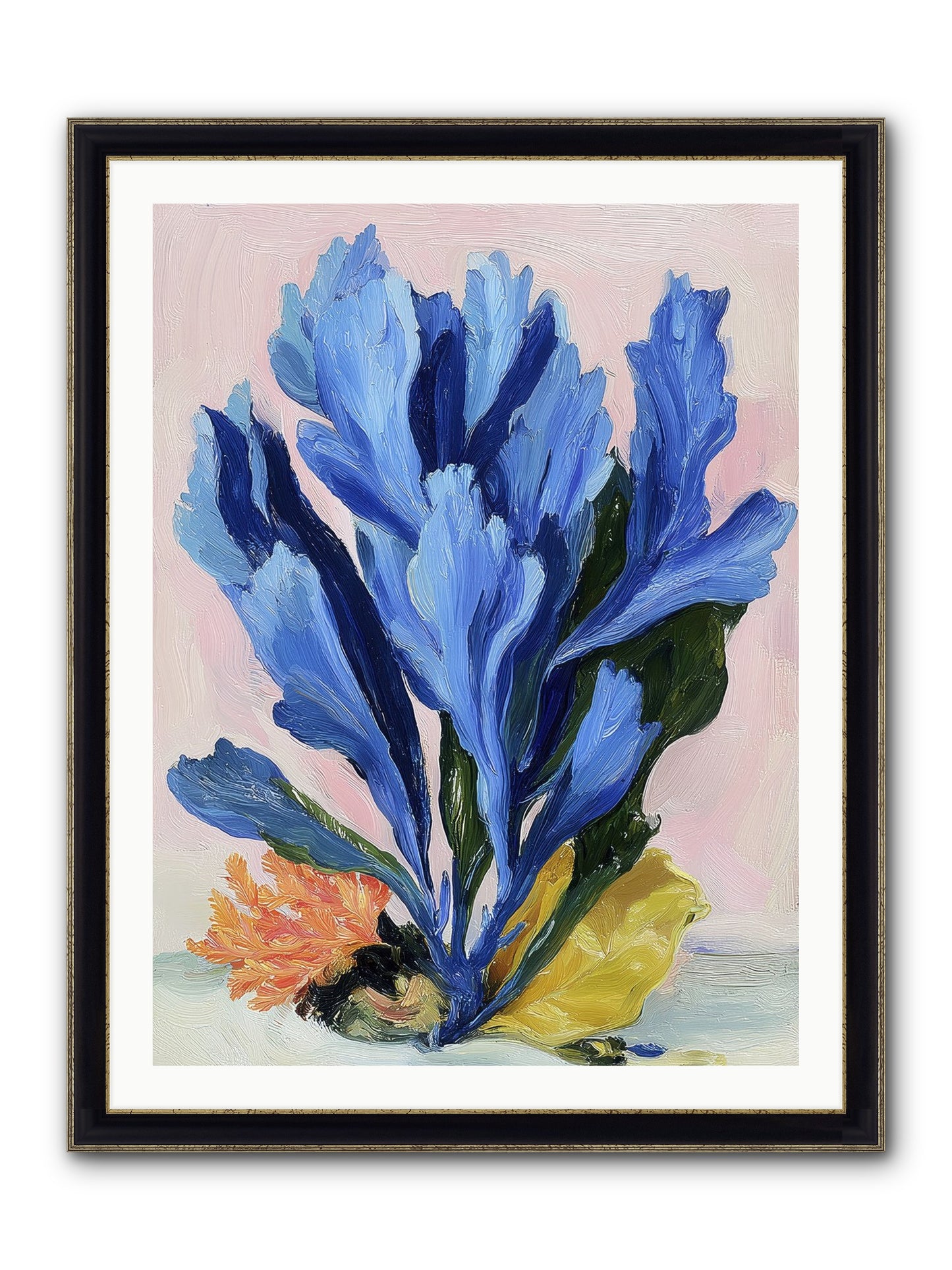 Indigo Sea Florals Framed Print - Black & Gold 30x40
