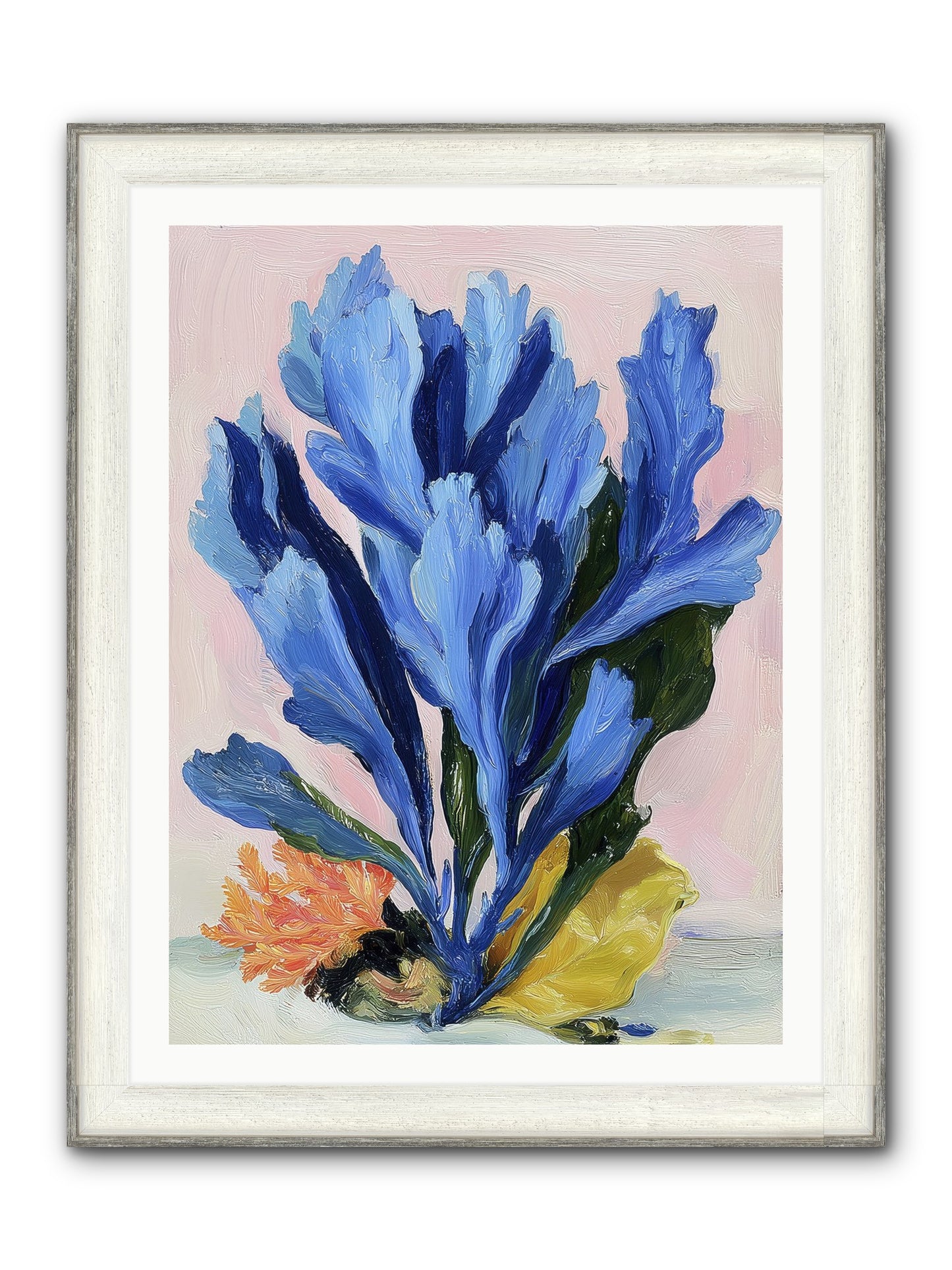 Indigo Sea Florals Framed Print - Driftwood White 30x40