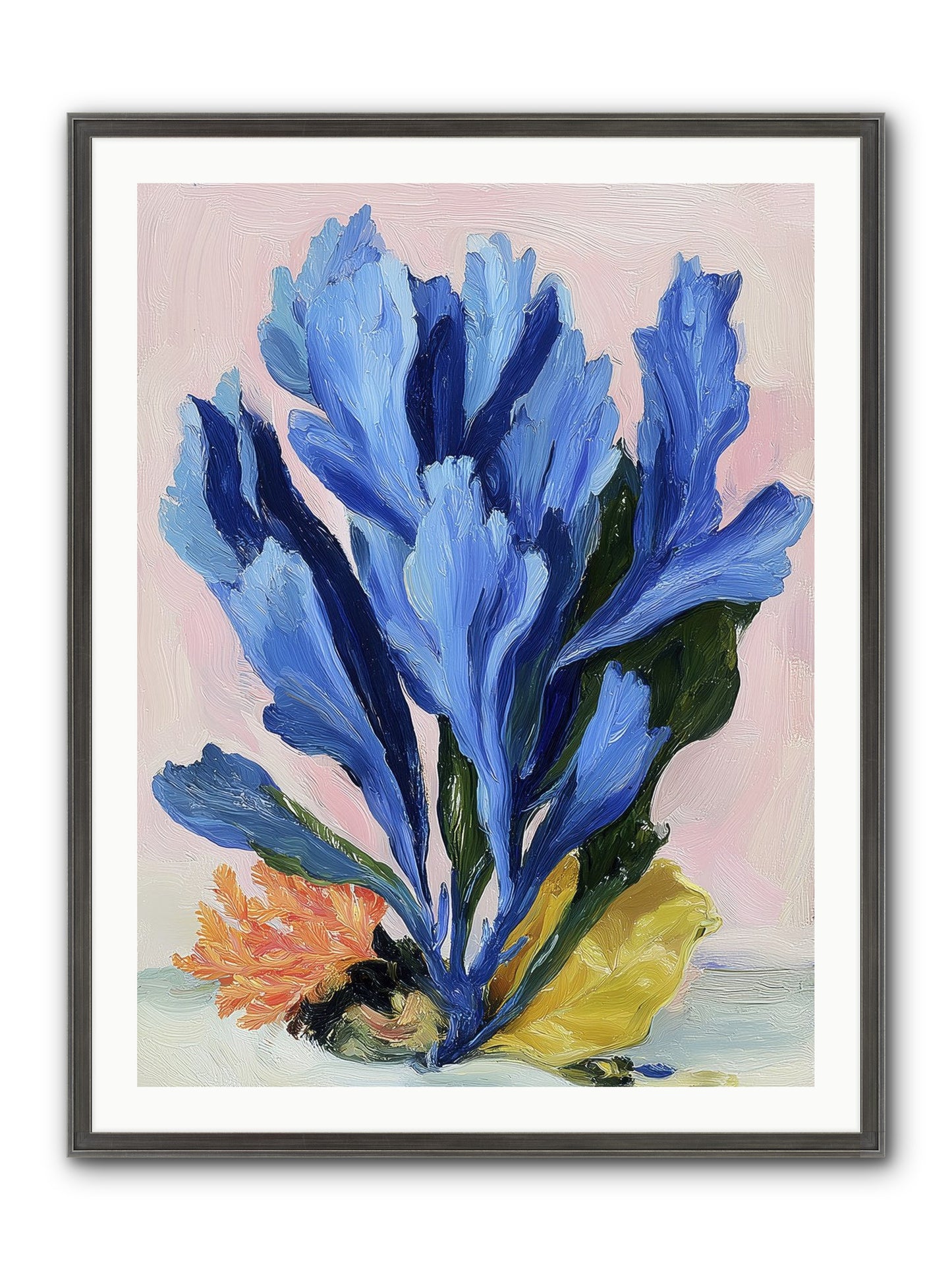 Indigo Sea Florals Framed Print - Slimwoods Black/Silver 30x40