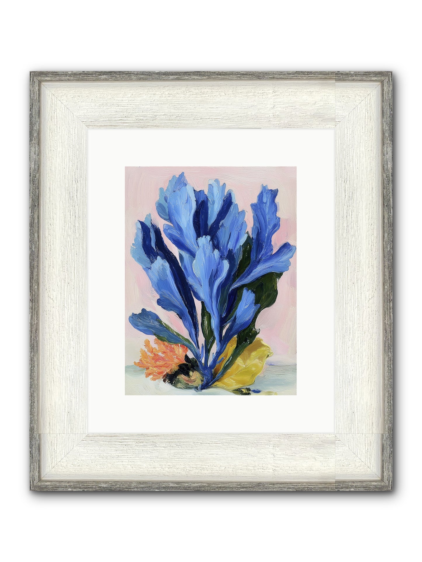 Indigo Sea Florals Framed Print - Driftwood White 9x12