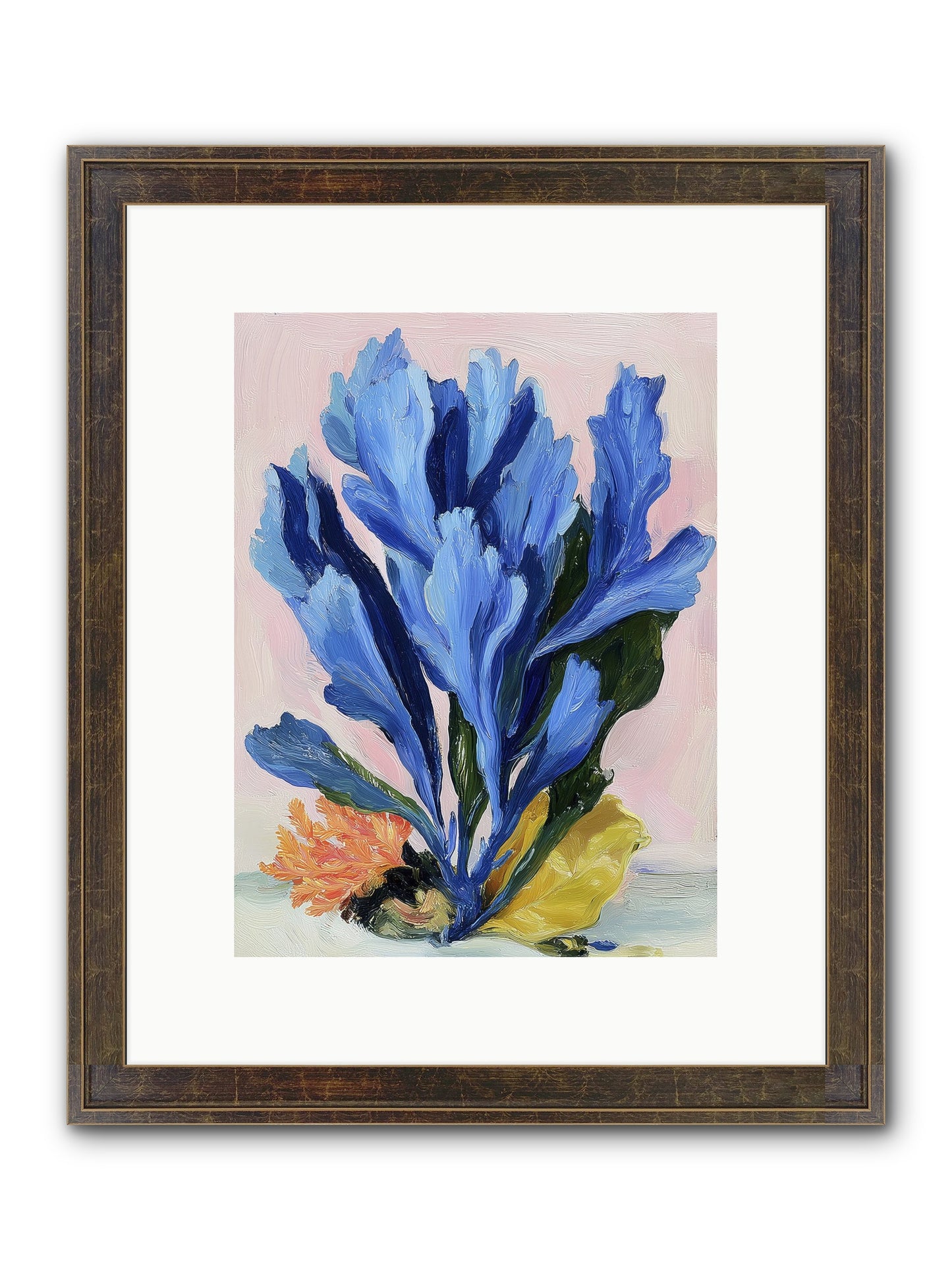 Indigo Sea Florals Framed Print - Slimwoods Black/Gold 9x12
