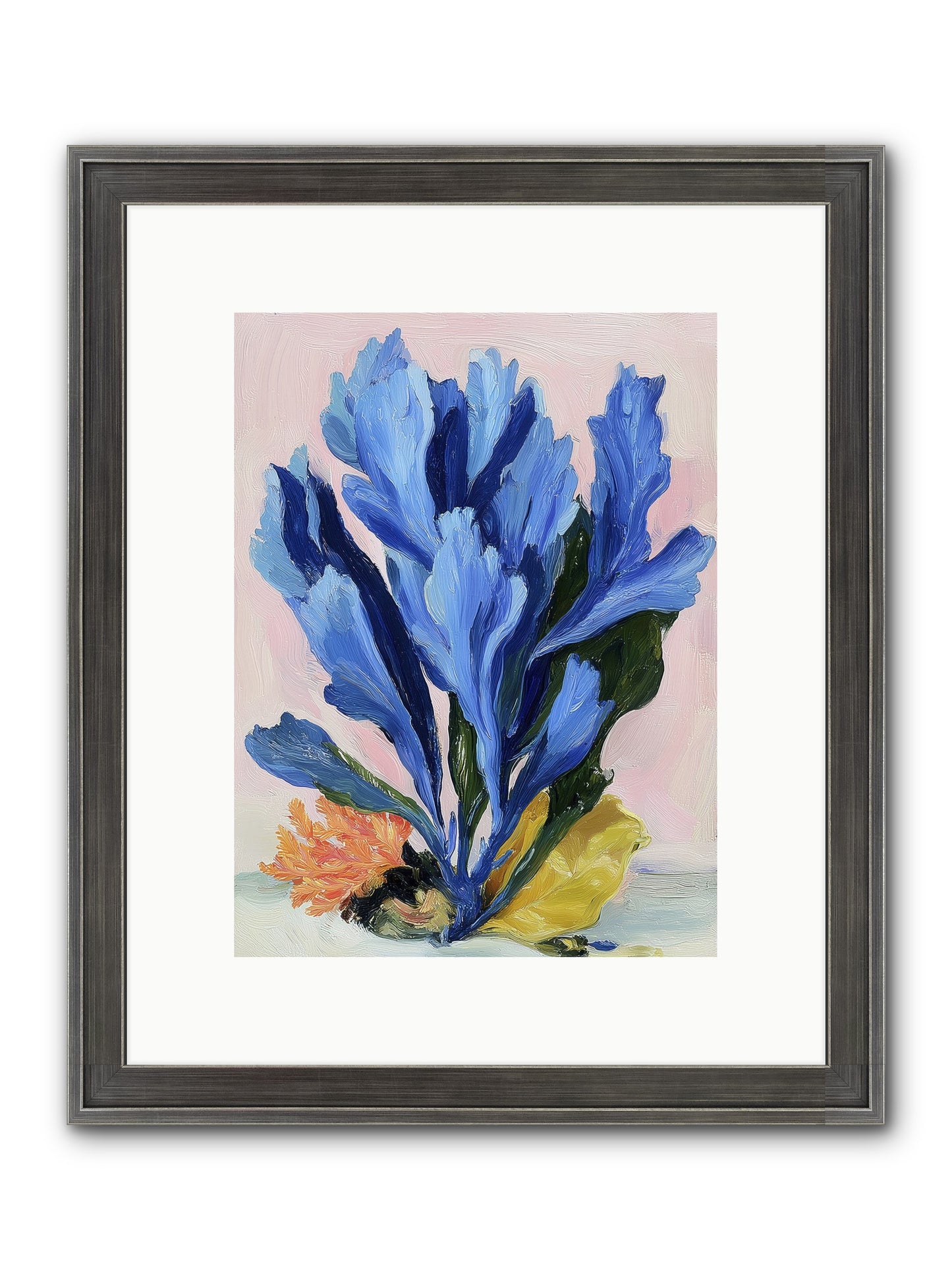 Indigo Sea Florals Framed Print - Slimwoods Black/Silver 9x12
