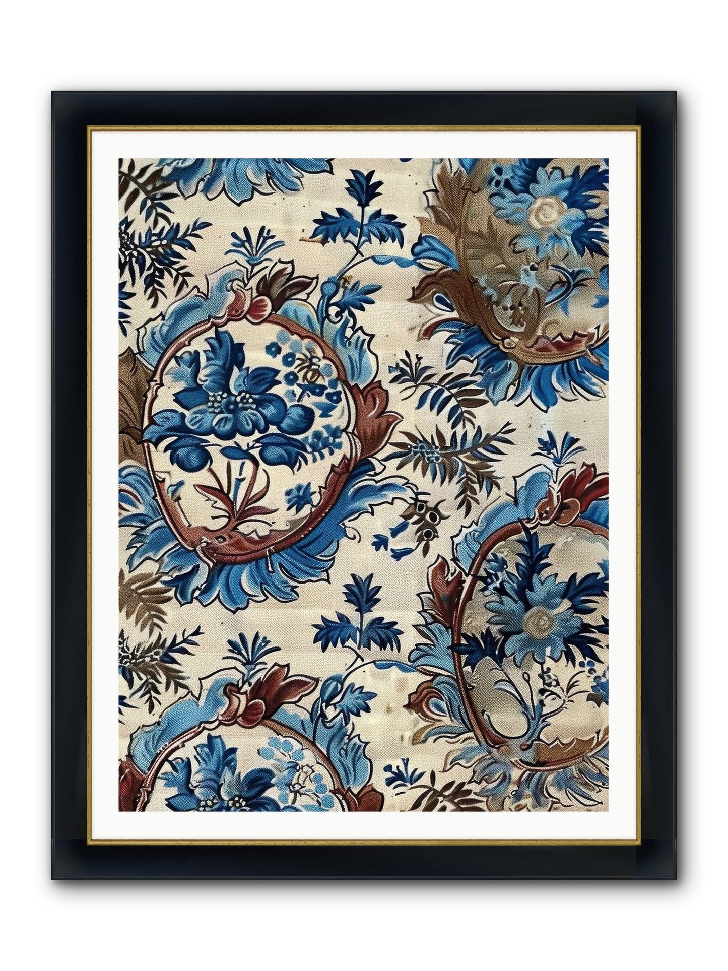 Indigo Silhouette Framed Print - Wide Black w/Gold 36x48