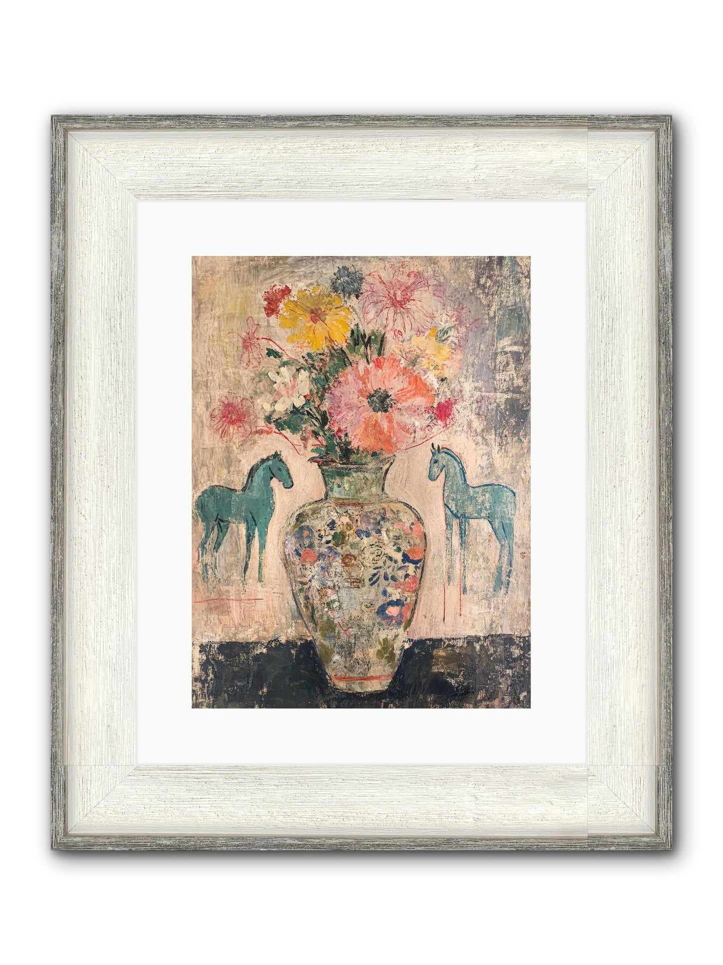 Indigo Steeds Of Ashworth Framed Print - Driftwood White 12x16