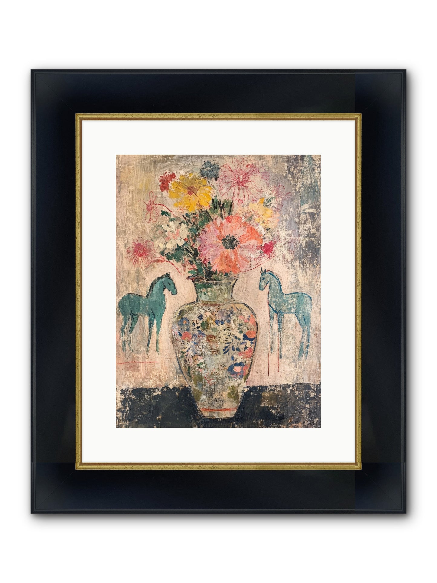 Indigo Steeds Of Ashworth Framed Print - Wide Black w/Gold 12x16