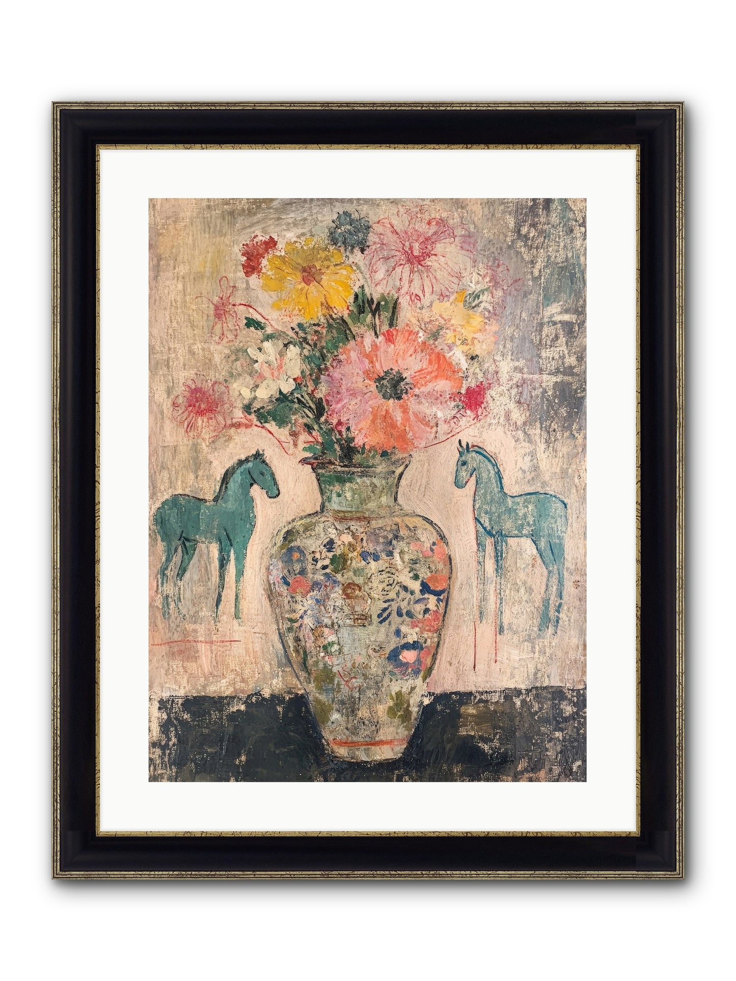 Indigo Steeds Of Ashworth Framed Print - Black & Gold 18x24