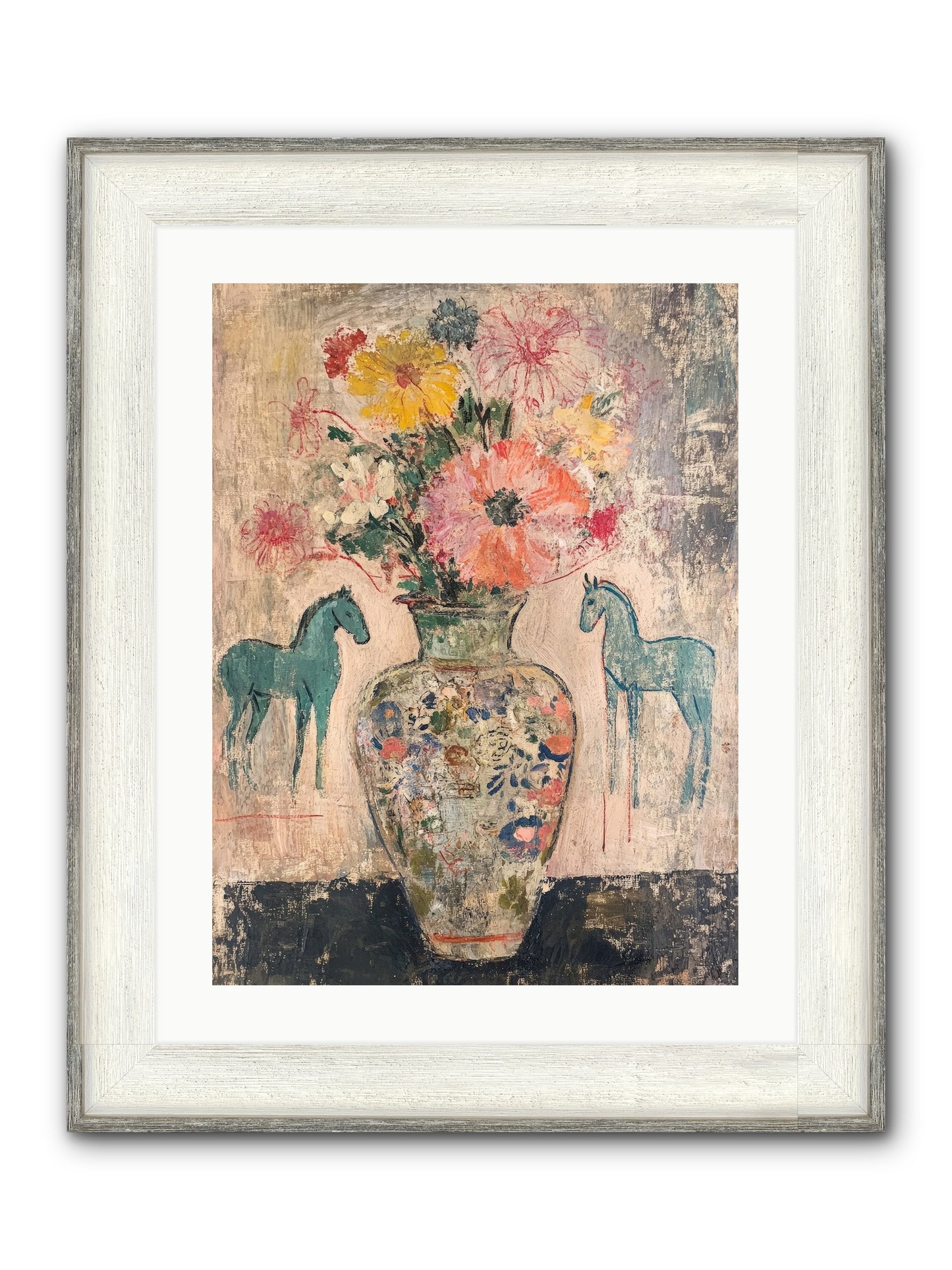 Indigo Steeds Of Ashworth Framed Print - Driftwood White 18x24