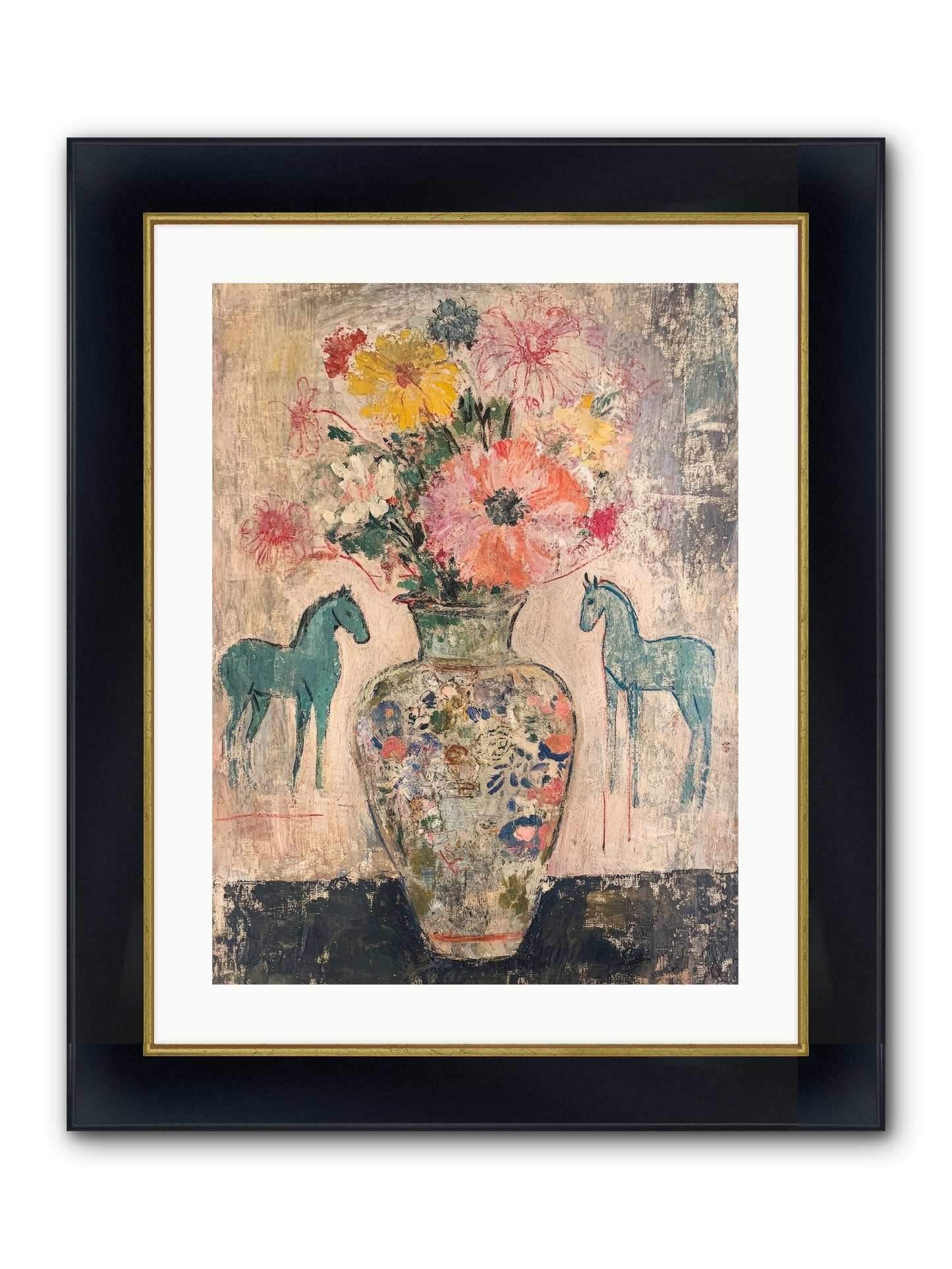 Indigo Steeds Of Ashworth Framed Print - Wide Black w/Gold 18x24