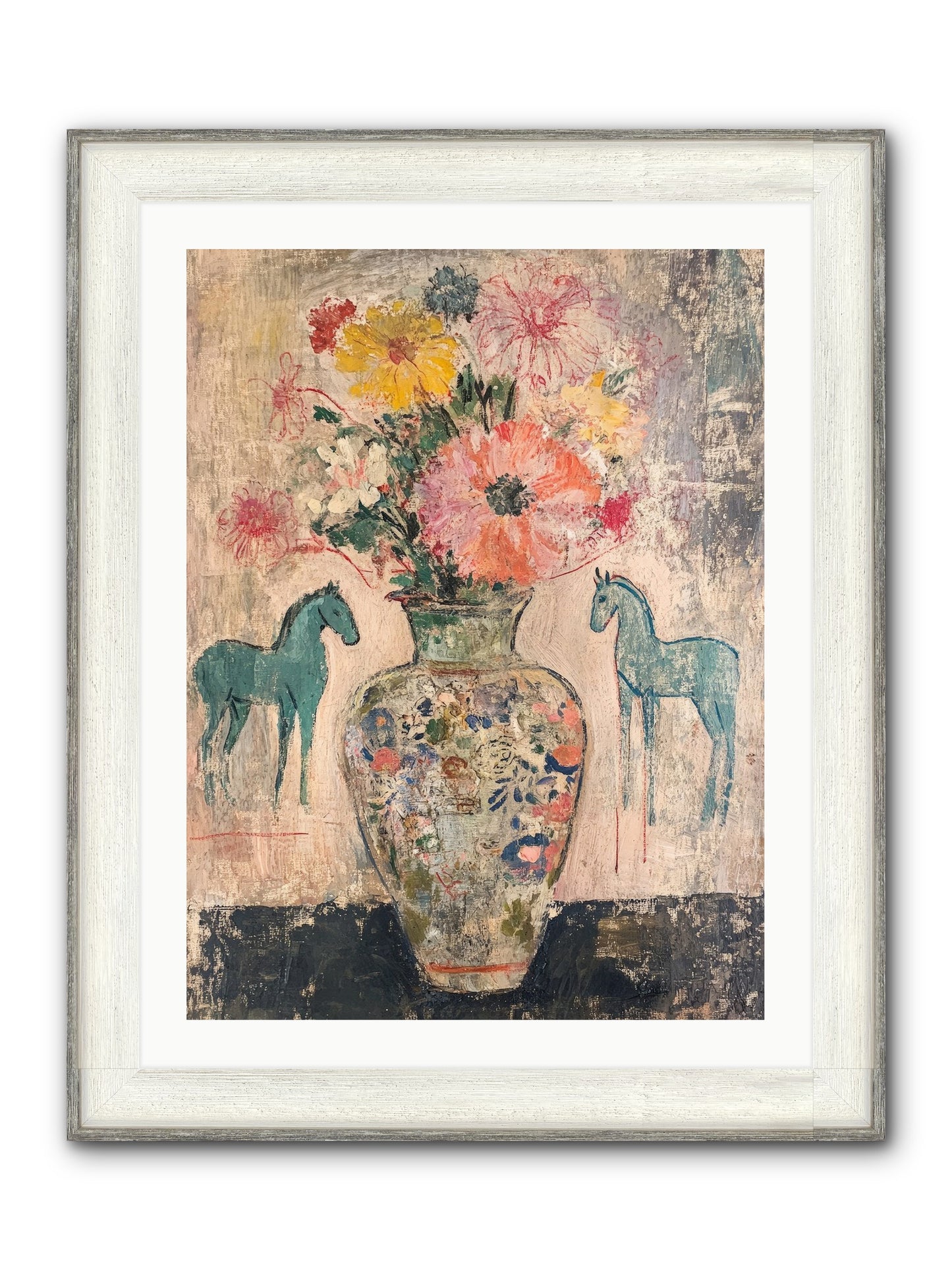 Indigo Steeds Of Ashworth Framed Print - Driftwood White 24x32