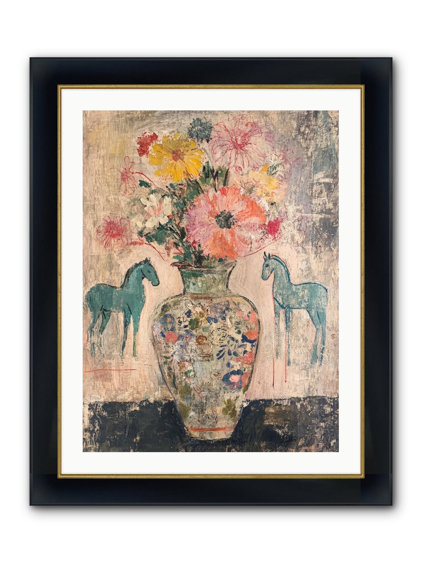 Indigo Steeds Of Ashworth Framed Print - Wide Black w/Gold 24x32
