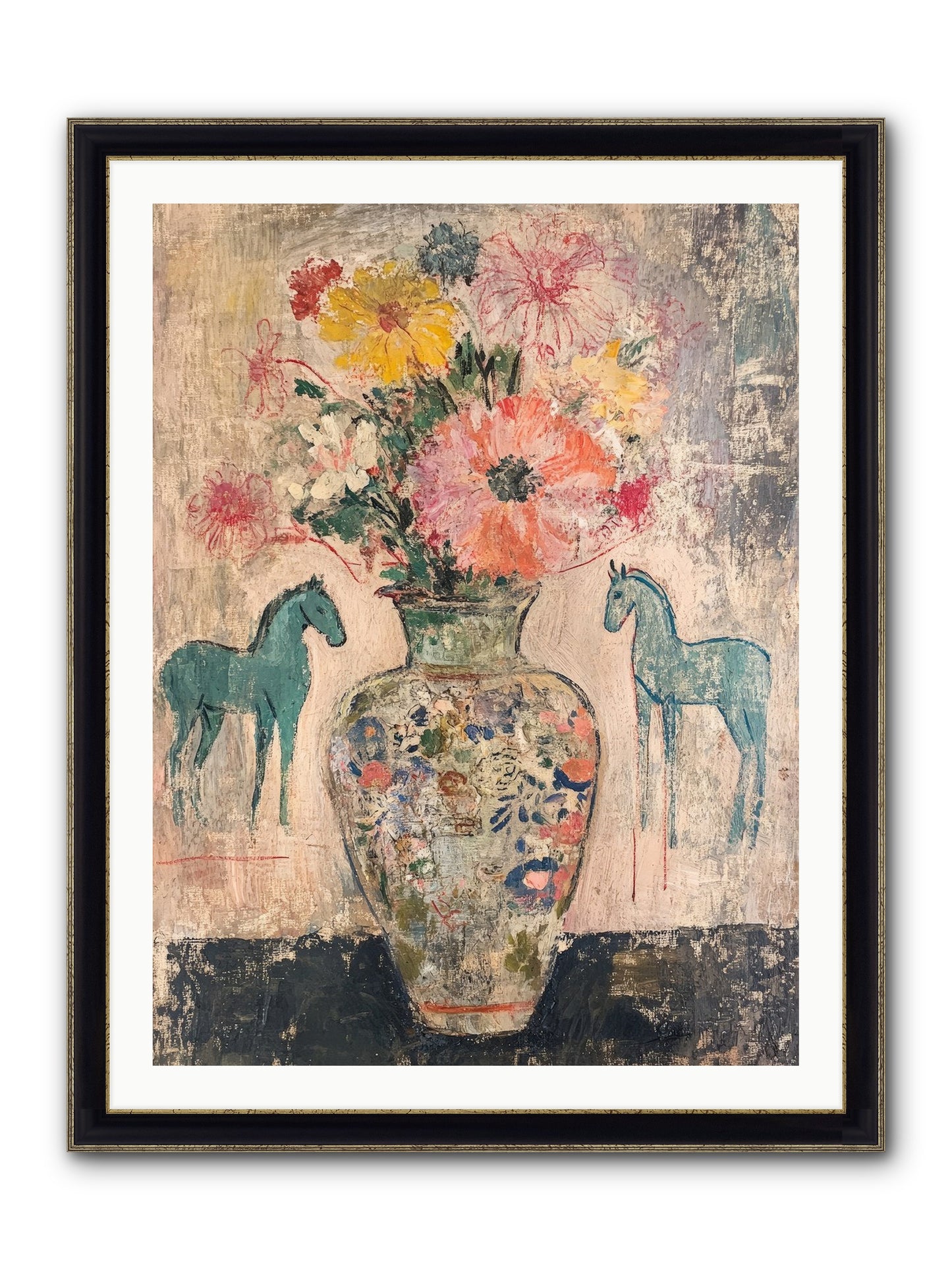 Indigo Steeds Of Ashworth Framed Print - Black & Gold 30x40