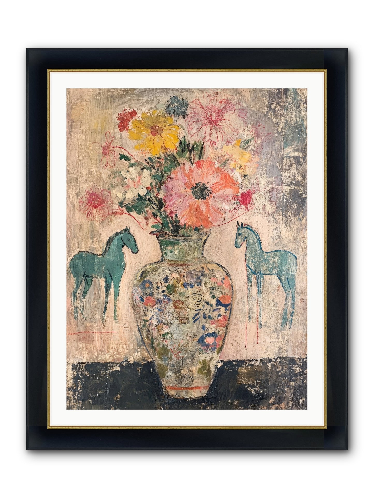 Indigo Steeds Of Ashworth Framed Print - Wide Black w/Gold 30x40