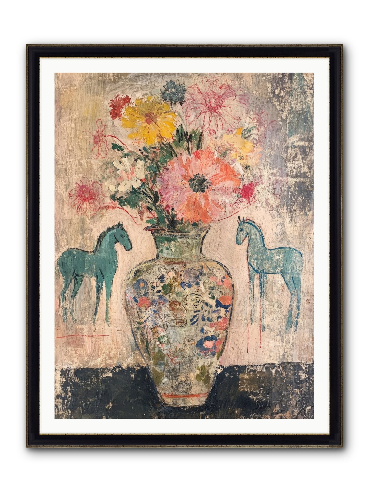 Indigo Steeds Of Ashworth Framed Print - Black & Gold 36x48