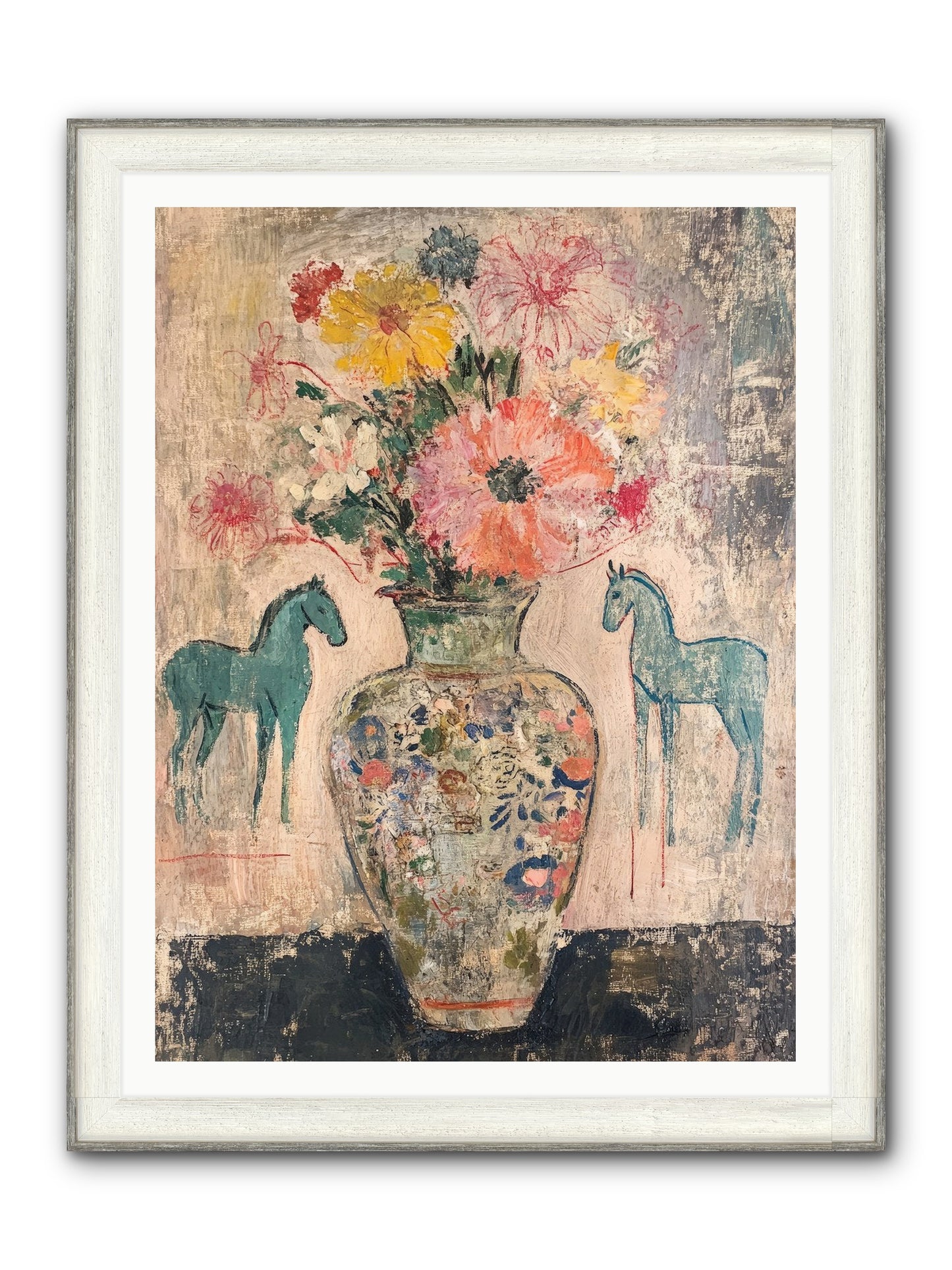 Indigo Steeds Of Ashworth Framed Print - Driftwood White 36x48