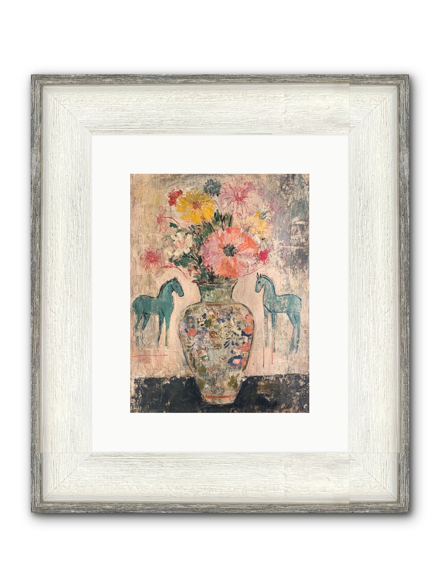 Indigo Steeds Of Ashworth Framed Print - Driftwood White 9x12