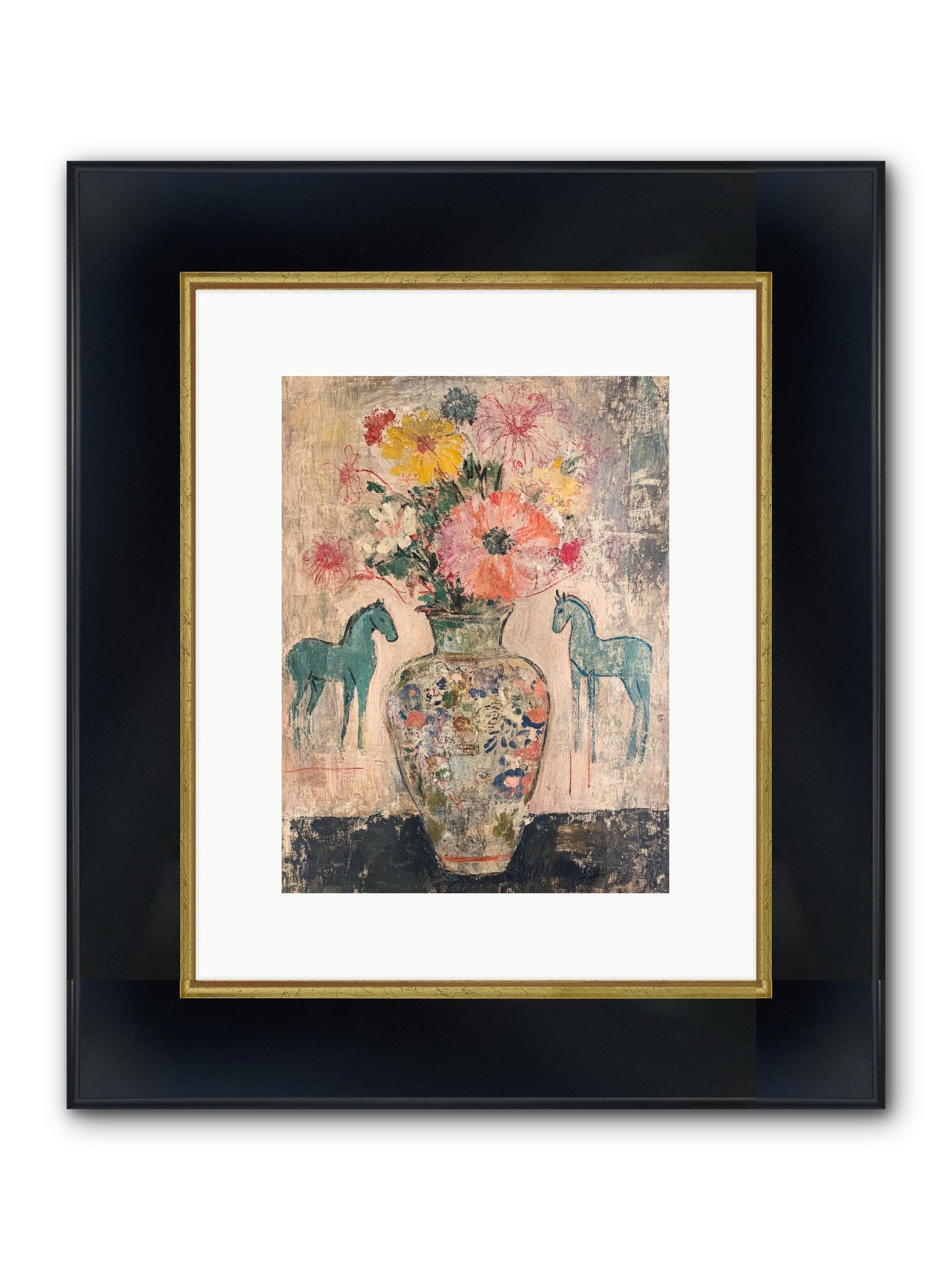 Indigo Steeds Of Ashworth Framed Print - Wide Black w/Gold 9x12