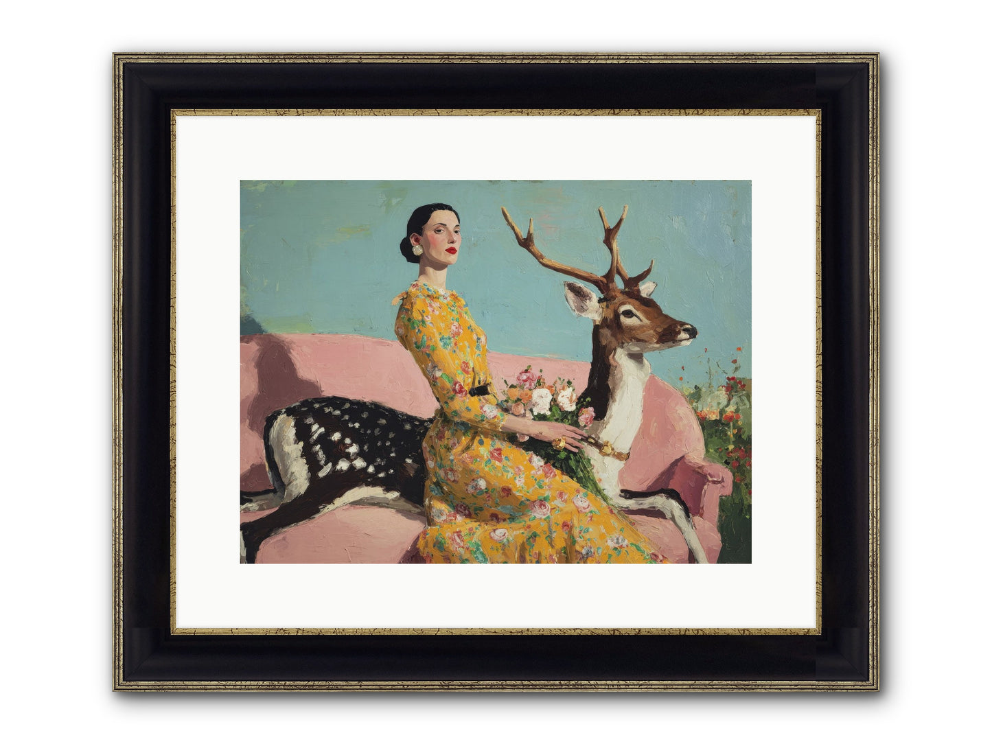 Iridescent Parlor Framed Print - Black & Gold 16x12