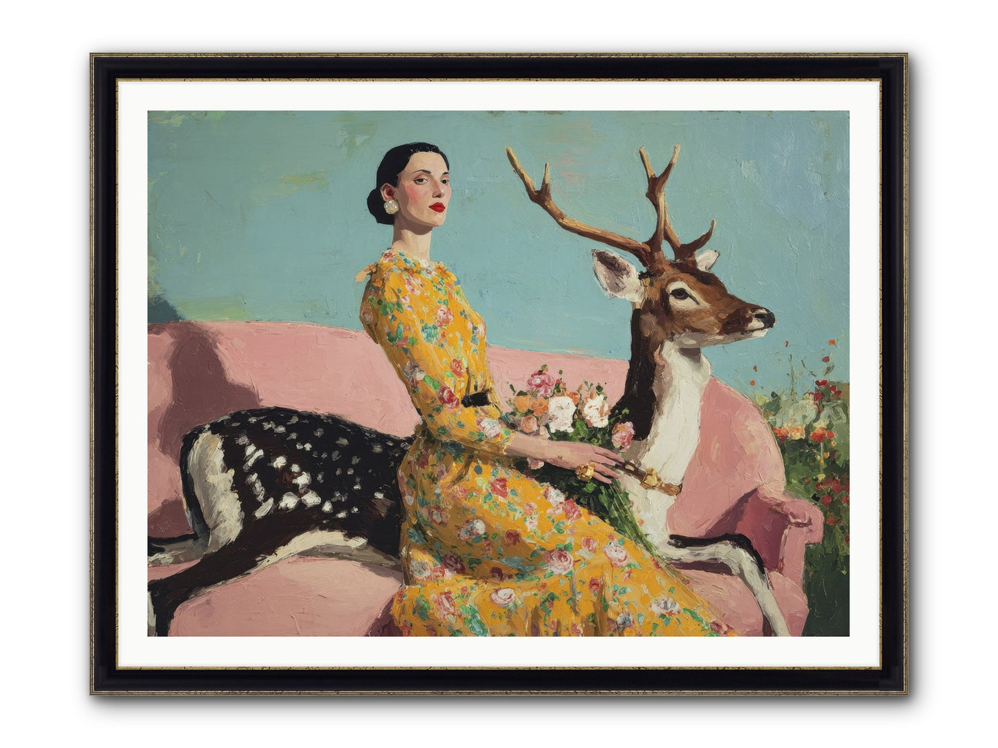 Iridescent Parlor Framed Print - Black & Gold 48x36