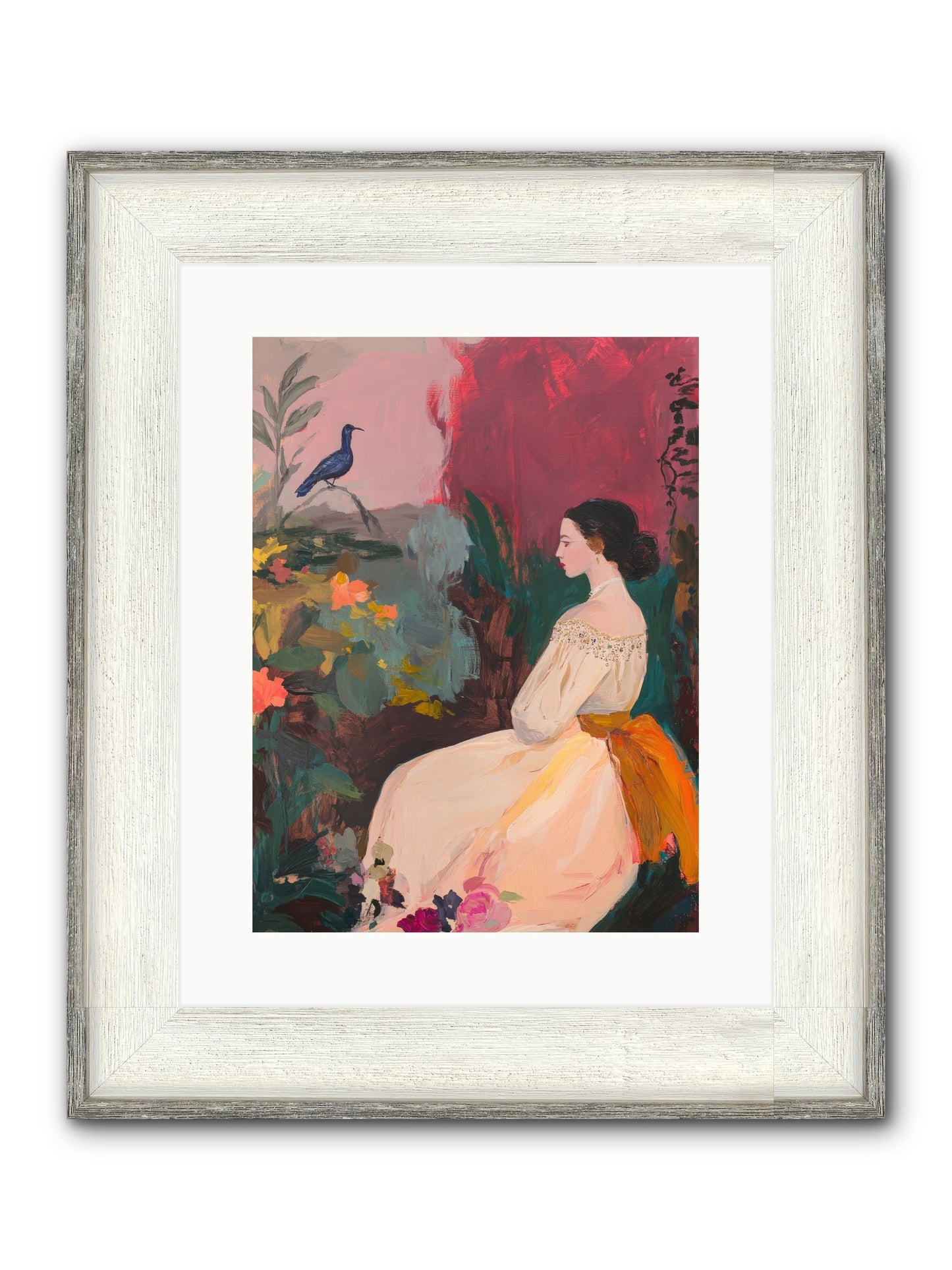 Iris Blackbird Framed Print - Driftwood White 12x16