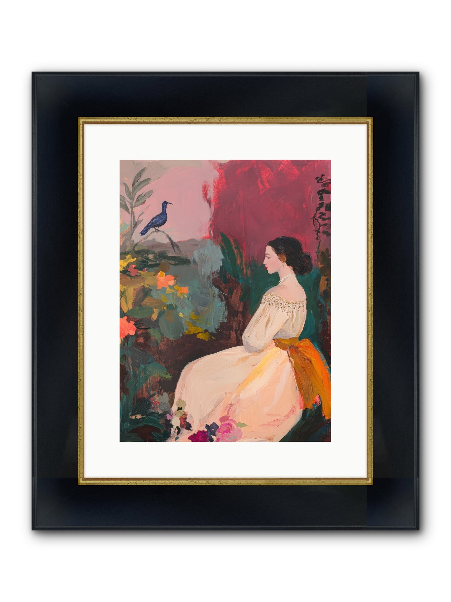 Iris Blackbird Framed Print - Wide Black w/Gold 12x16