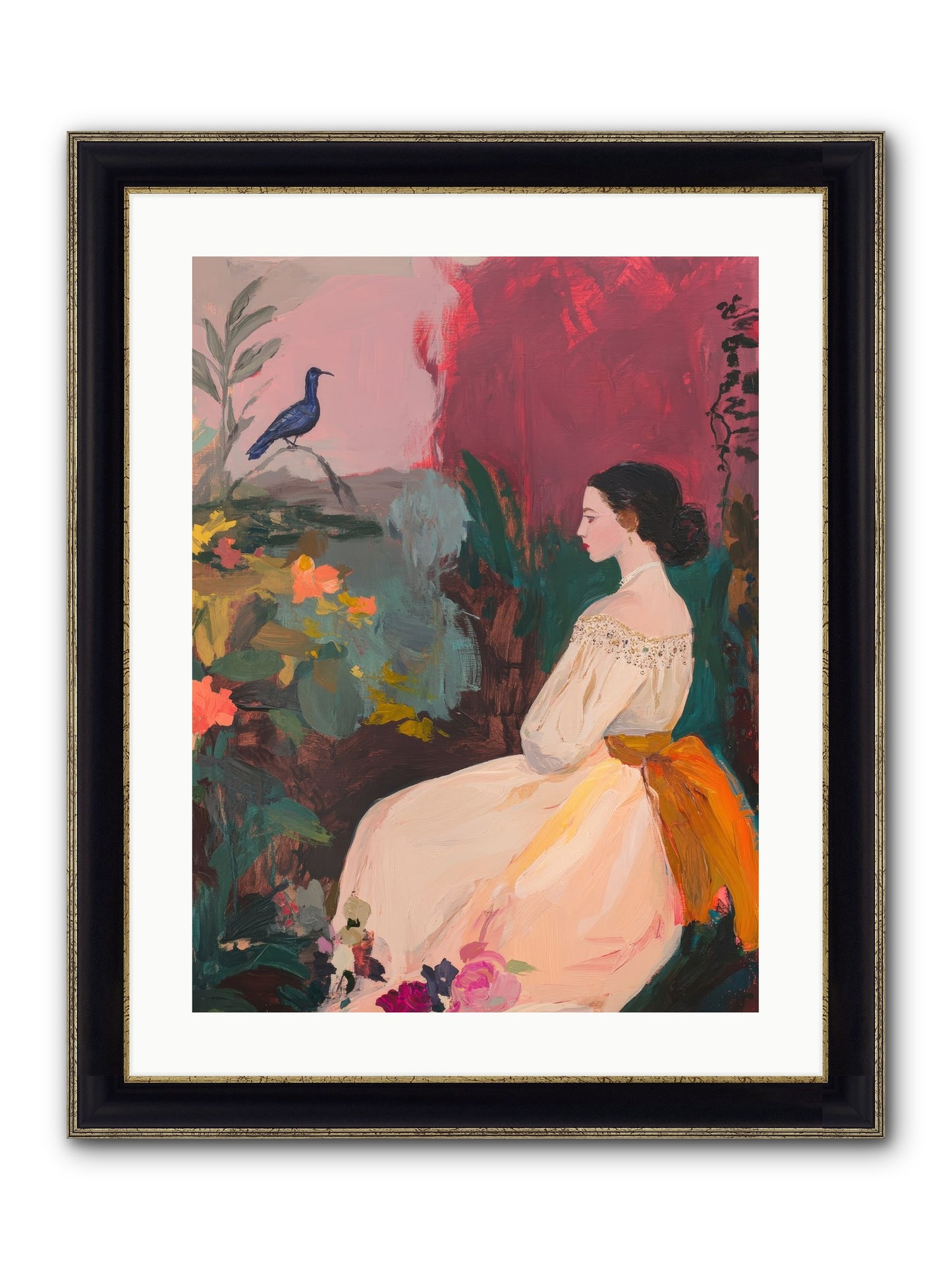 Iris Blackbird Framed Print - Black & Gold 18x24
