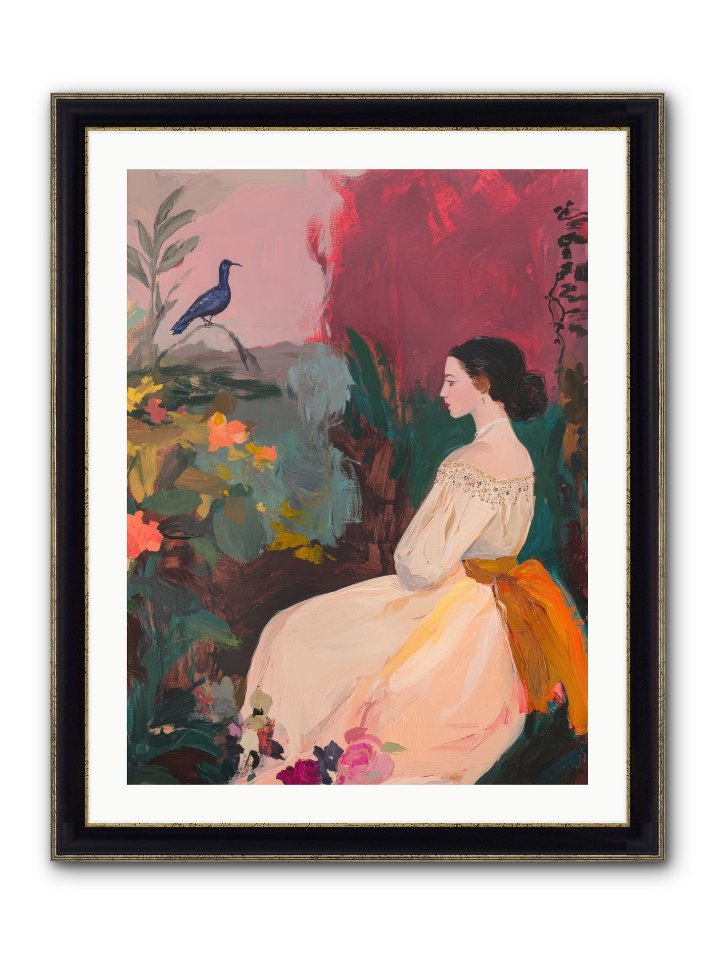 Iris Blackbird Framed Print - Black & Gold 24x32