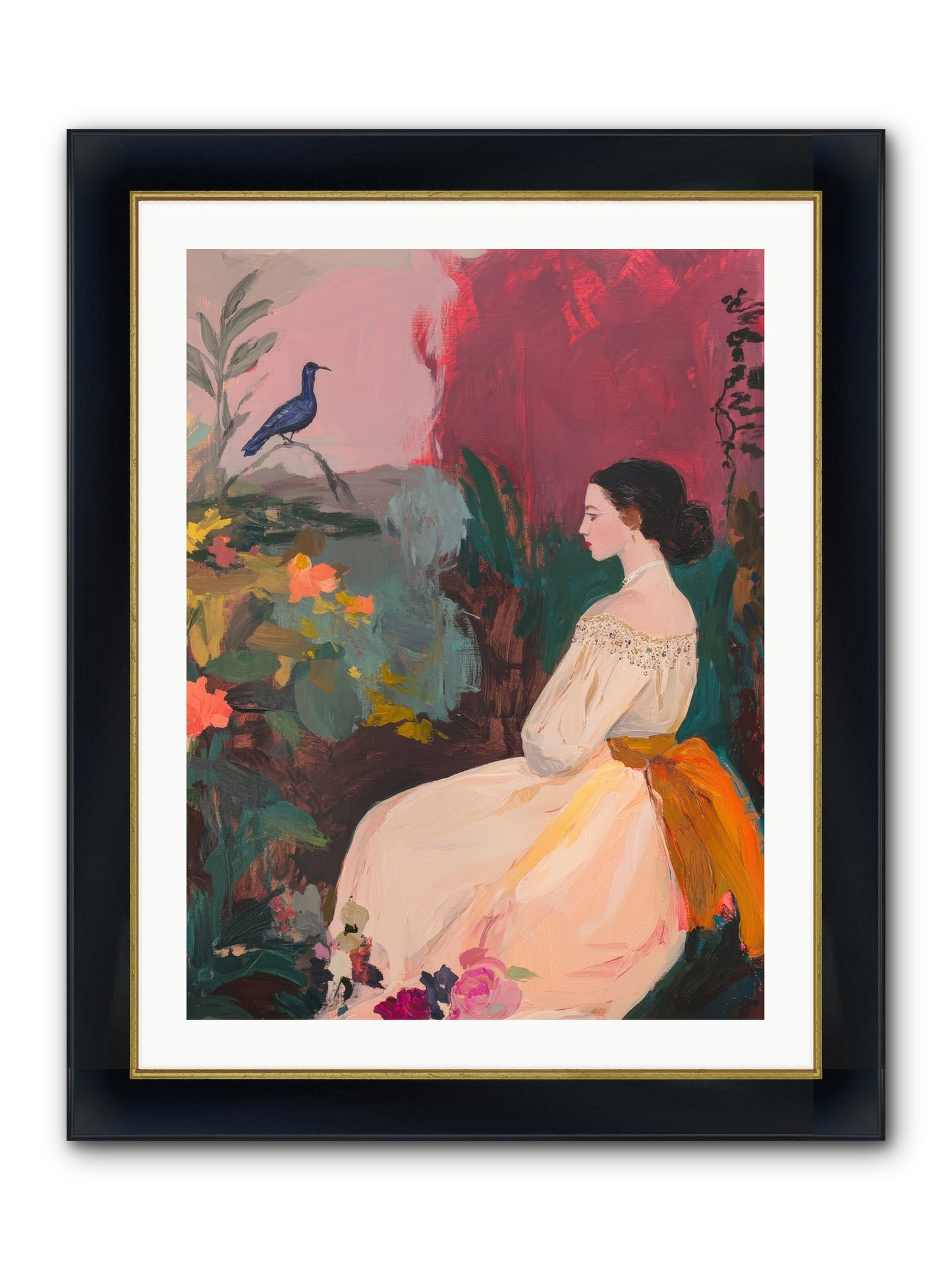 Iris Blackbird Framed Print - Wide Black w/Gold 24x32