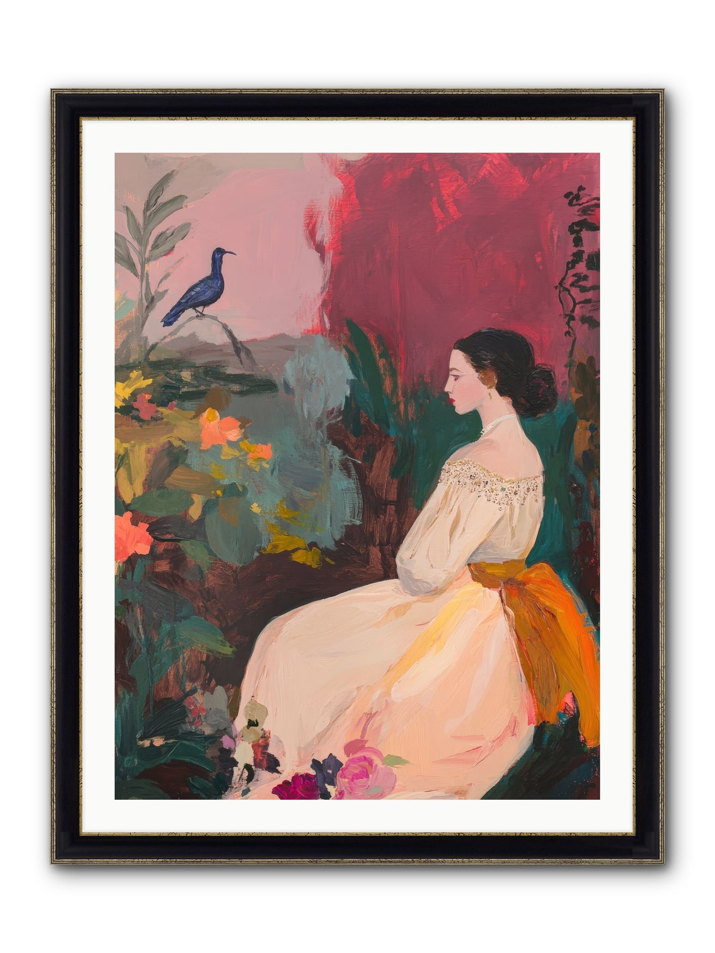 Iris Blackbird Framed Print - Black & Gold 30x40
