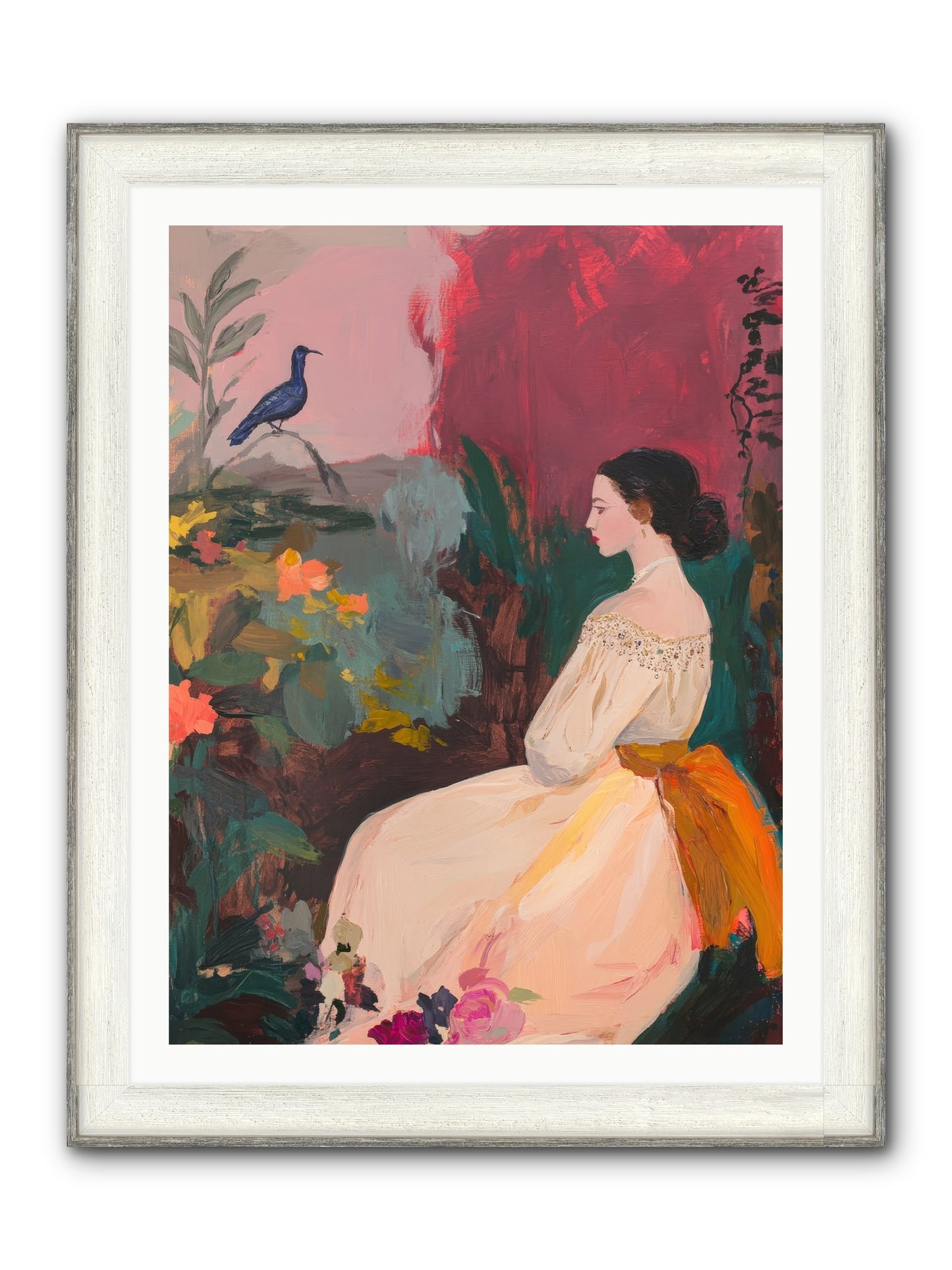Iris Blackbird Framed Print - Driftwood White 30x40