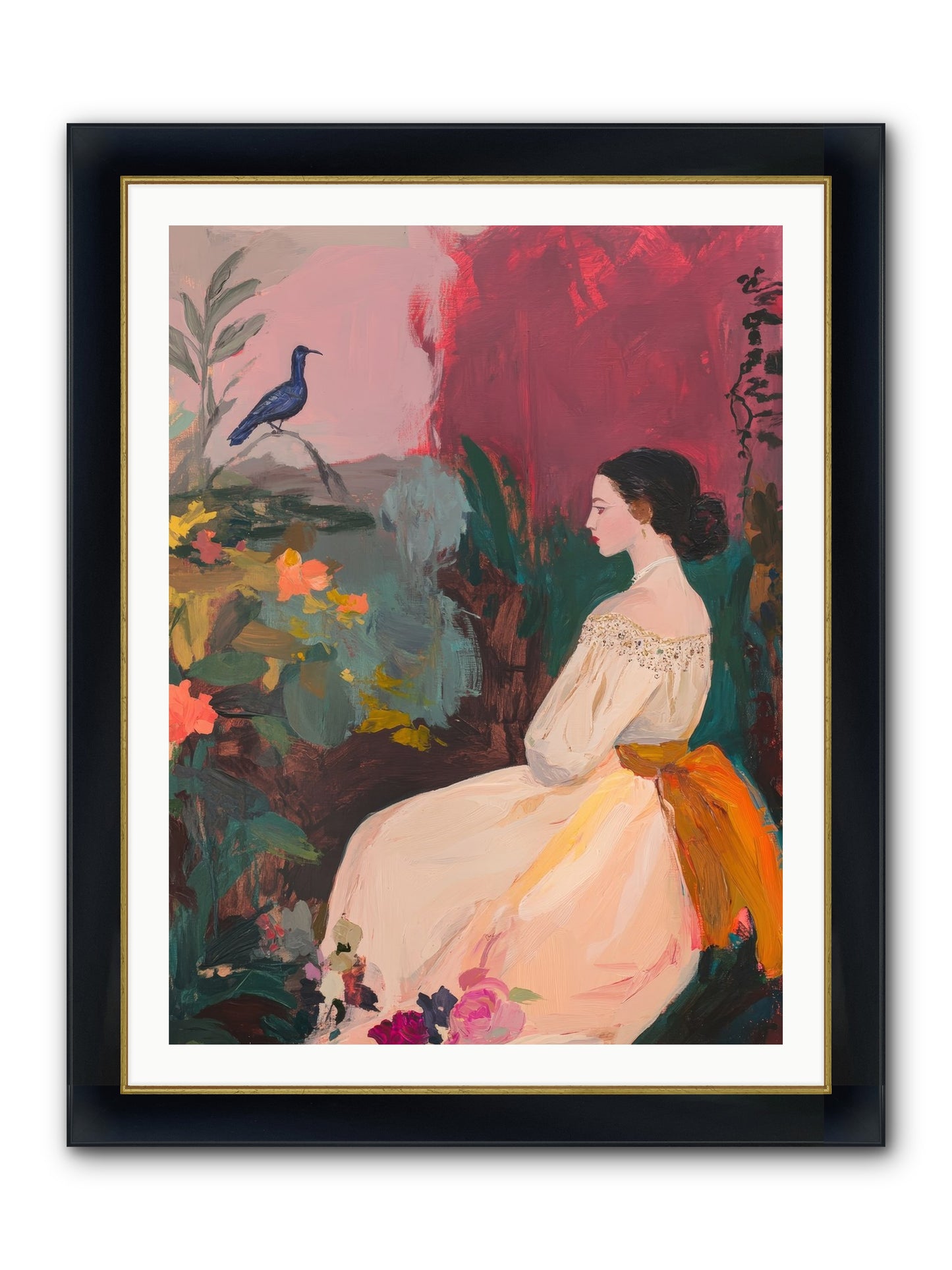 Iris Blackbird Framed Print - Wide Black w/Gold 30x40