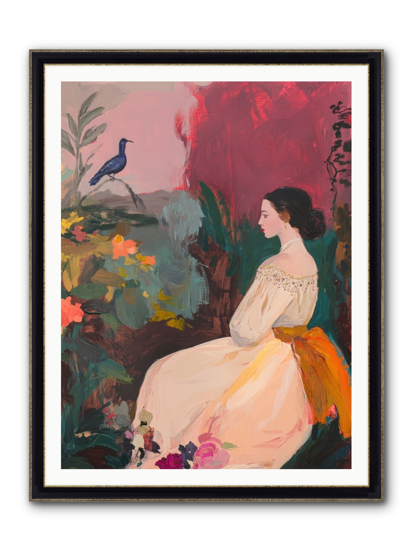 Iris Blackbird Framed Print - Black & Gold 36x48
