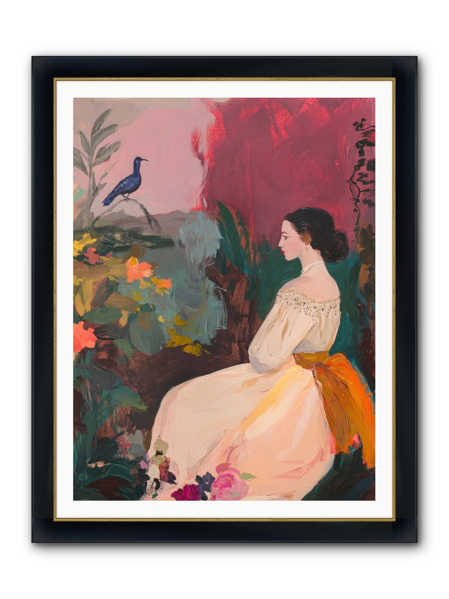 Iris Blackbird Framed Print - Wide Black w/Gold 36x48