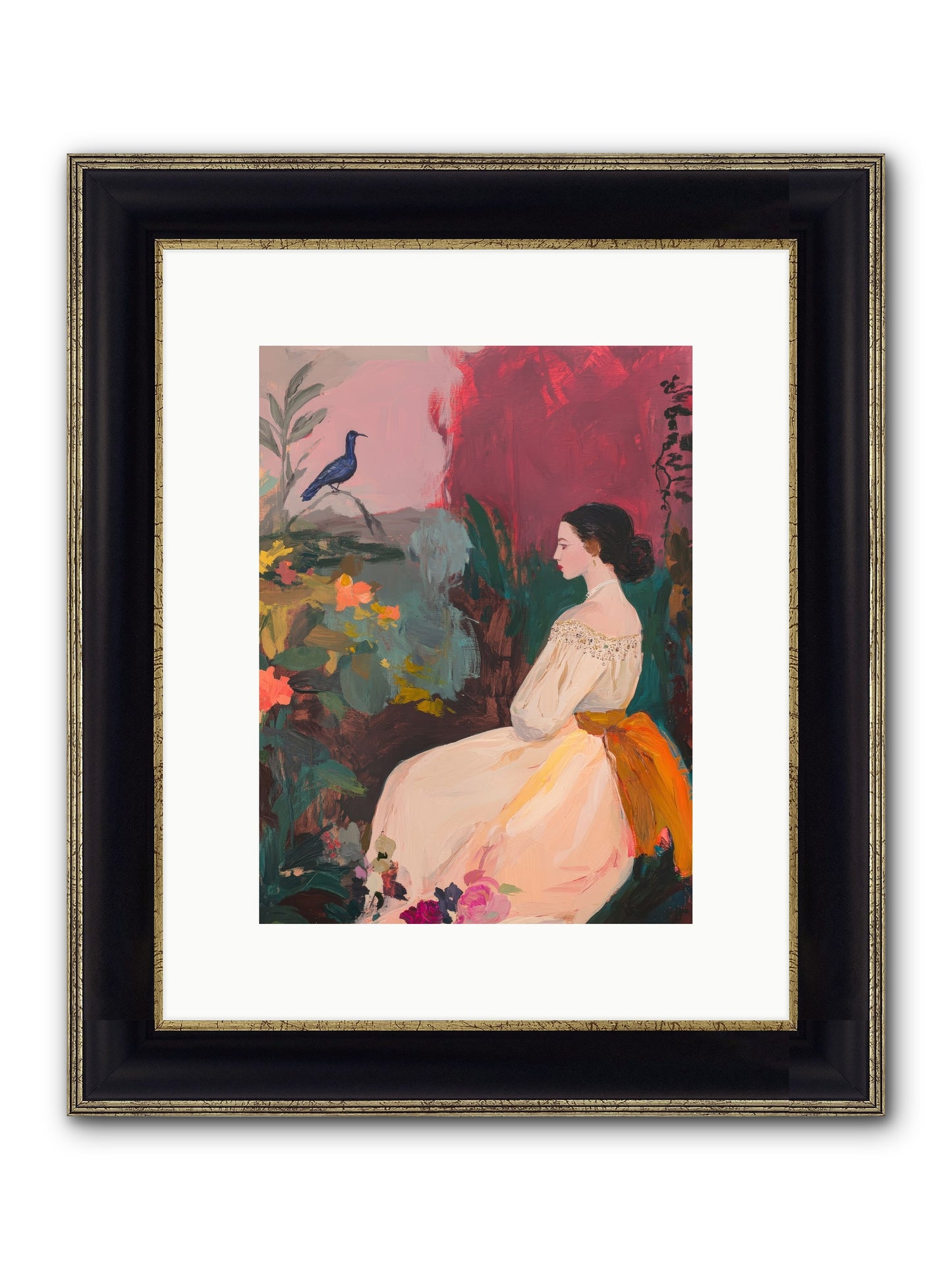 Iris Blackbird Framed Print - Black & Gold 9x12