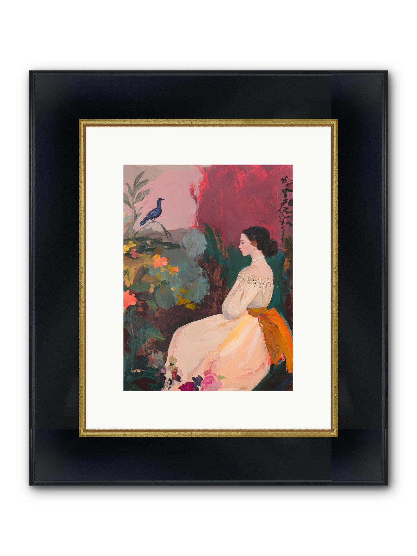 Iris Blackbird Framed Print - Wide Black w/Gold 9x12