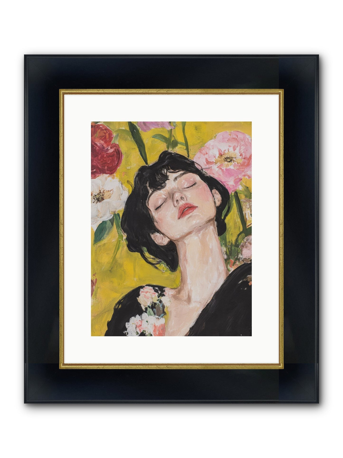 Ivy Wren Framed Print - Wide Black w/Gold 12x16