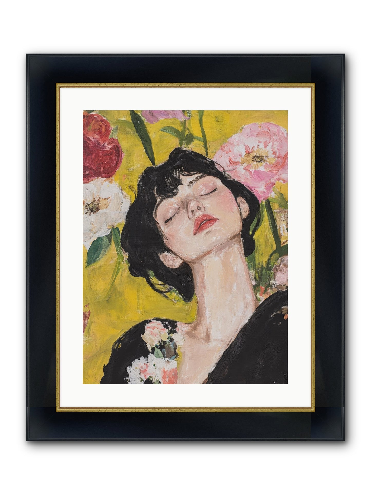 Ivy Wren Framed Print - Wide Black w/Gold 18x24