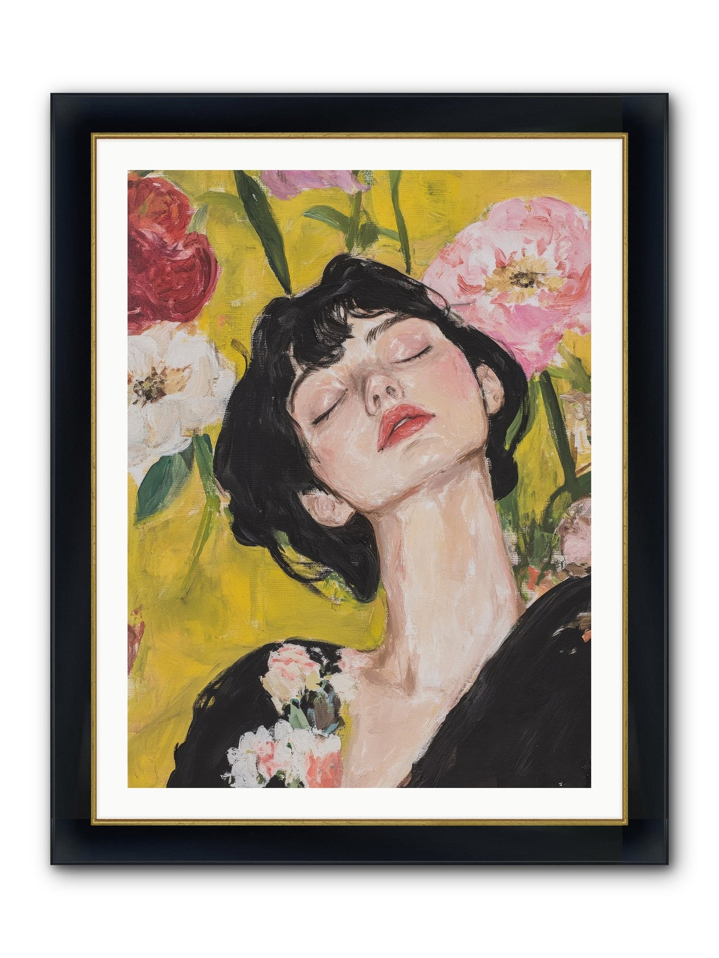 Ivy Wren Framed Print - Wide Black w/Gold 30x40