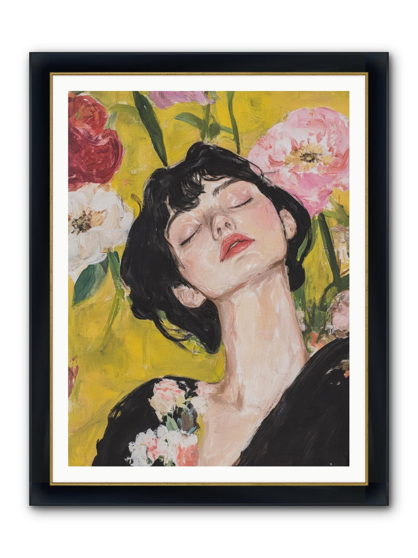 Ivy Wren Framed Print - Wide Black w/Gold 36x48