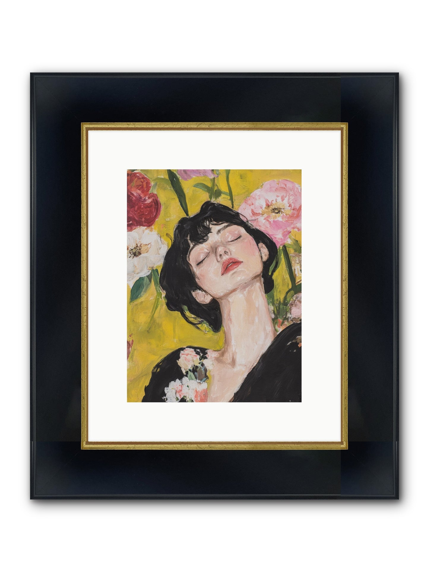 Ivy Wren Framed Print - Wide Black w/Gold 9x12