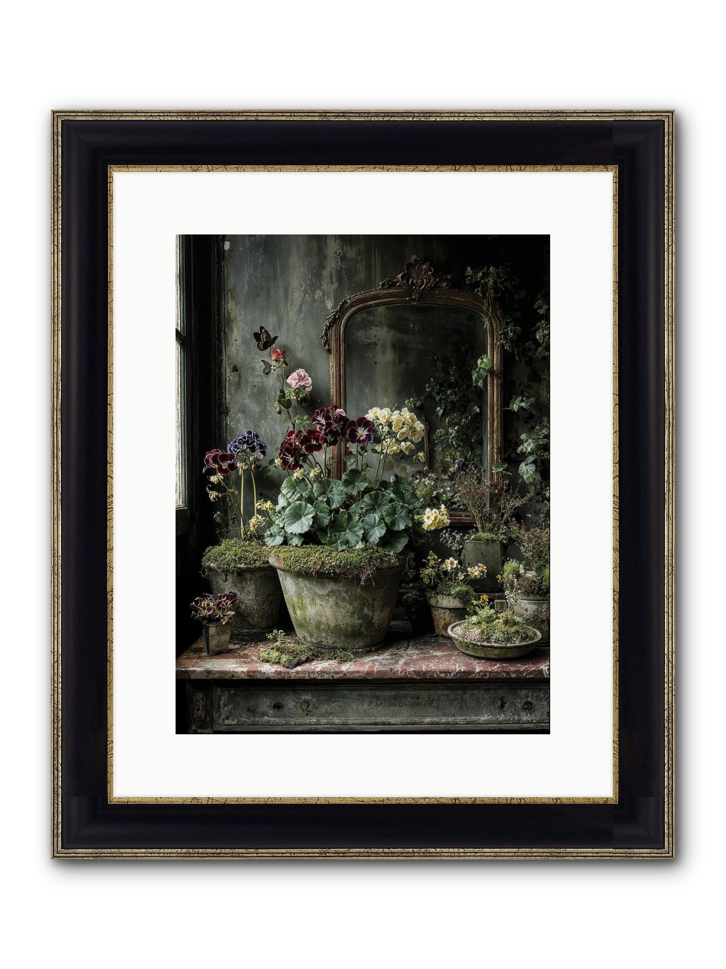 Jardinscript Framed Print - Black & Gold 12x16