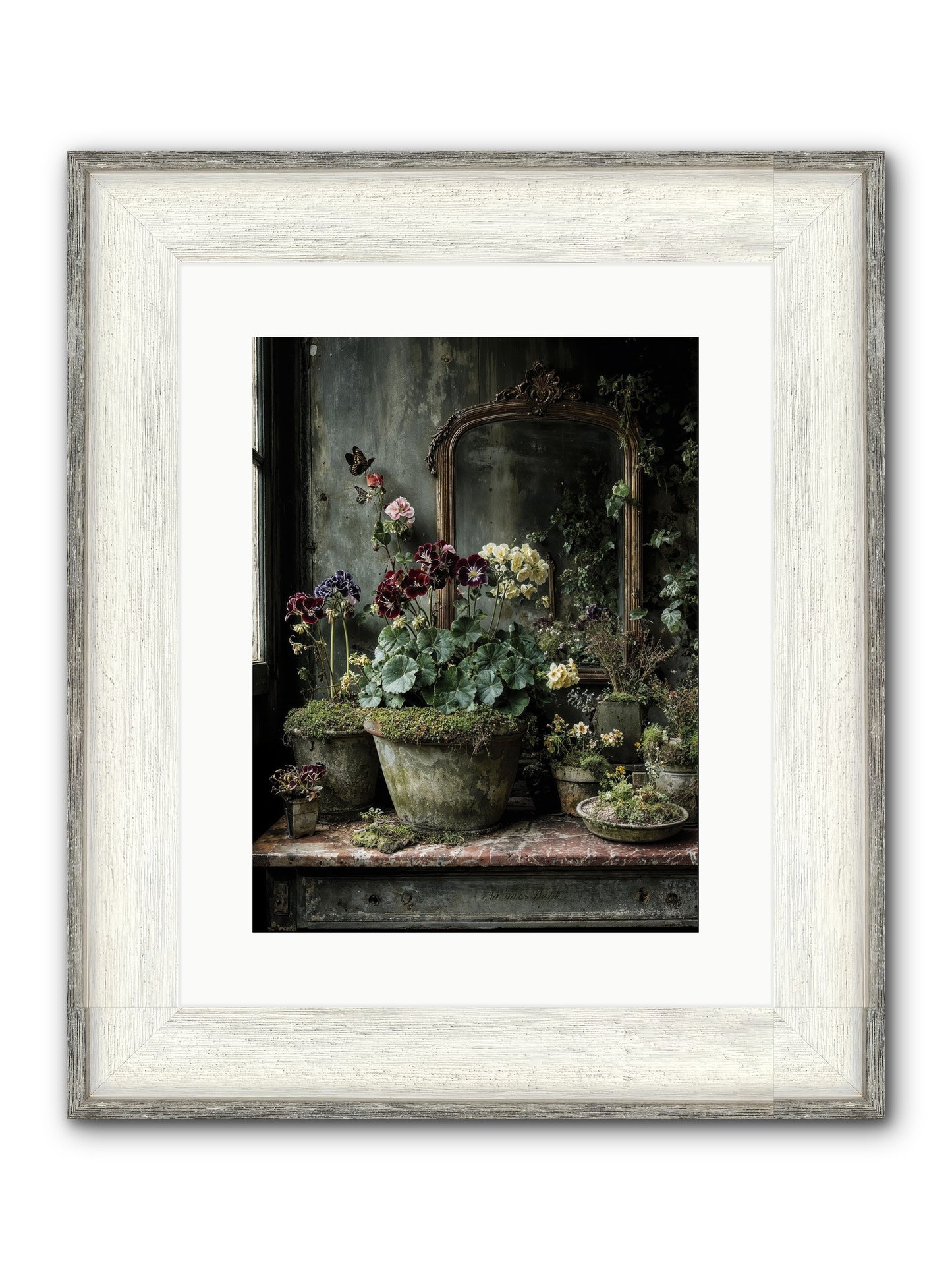 Jardinscript Framed Print - Driftwood White 12x16